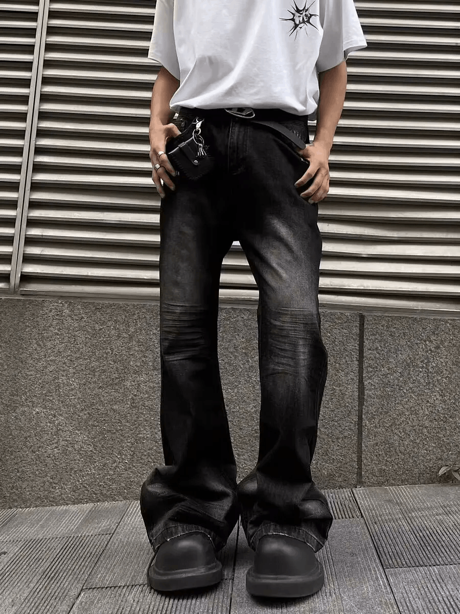 Designer × Jean × Vintage Street ripped corrugated Y2K pleated micro-flared jeans Size US 29 - 2 Thumbnail