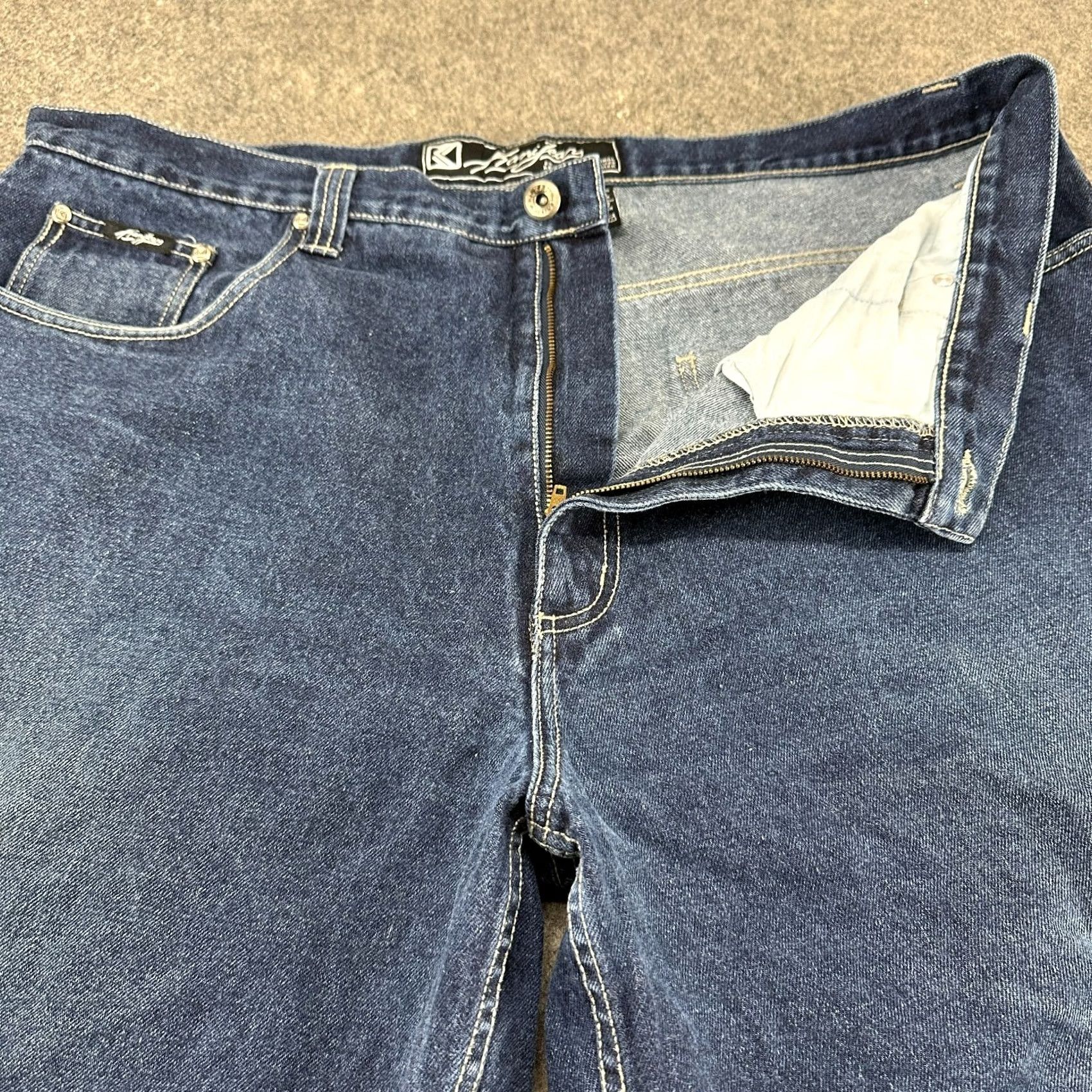 Karl Kani VINTAGE Karl Kani Jeans Mens 42x34 Blue Cargo Dark Wash Skater Loose Baggy 90s Jeans Mens Regular 42 Blue Vintage Classic Casual Western Mens Size US 42 / EU 58 - 2 Thumbnail