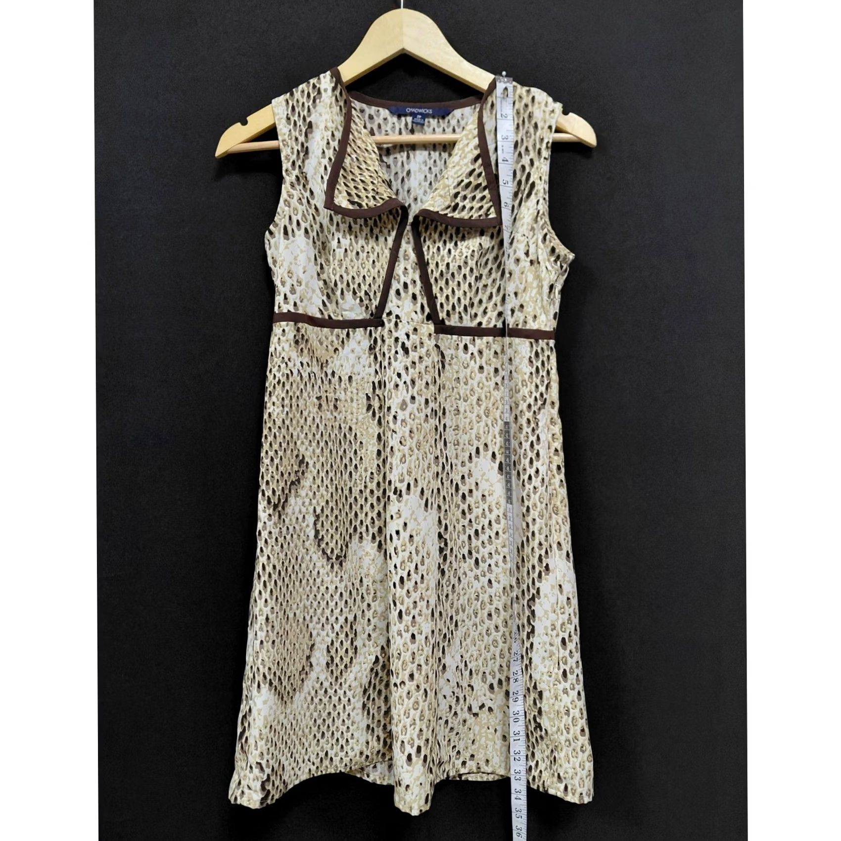 Vintage Chadwicks Snake Print Sleeveless Dress Collared, Knee Length, 2P Petite, Brown, Women, Polyester, Casual Workwear, Spring Summer, Machine Washable Size XS / US 0-2 / IT 36-38 - 6 Thumbnail