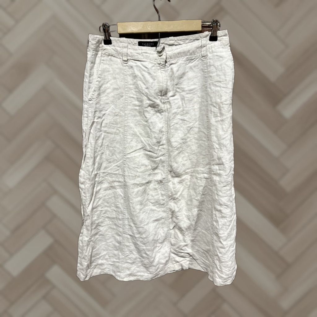 Talbots VINTAGE Talbots Skirt Womens 8 Linen Beige Pockets Knee Length A-Line 100% Linen Classic Size 30" / US 8 / IT 44 - 1 Thumbnail