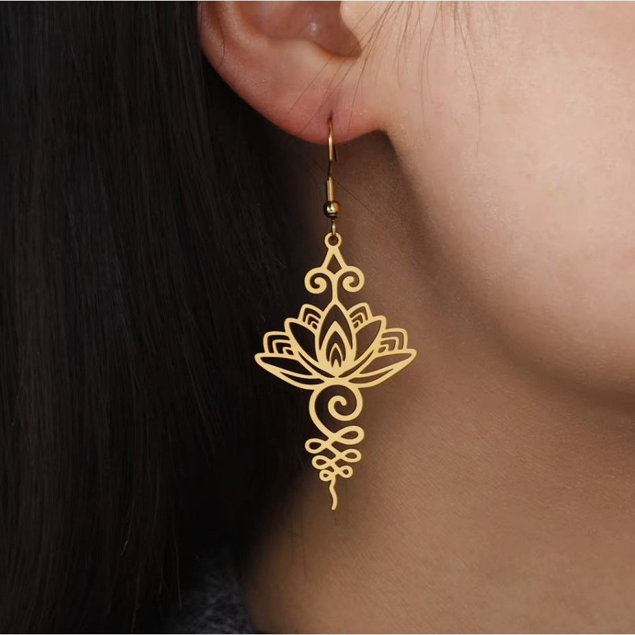Other Goldtone Stainless Steel Lotus Earrings | Spiritual Zen New Size ONE SIZE - 3 Thumbnail