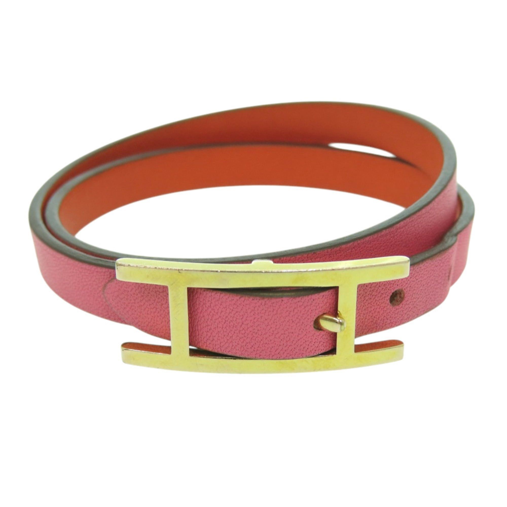 Hermes Hermes Be Api Double Tour Veau Swift Rose Azalee Orange Poppy Pink Strand Bracelet 0774HERMES Size ONE SIZE - 1 Thumbnail