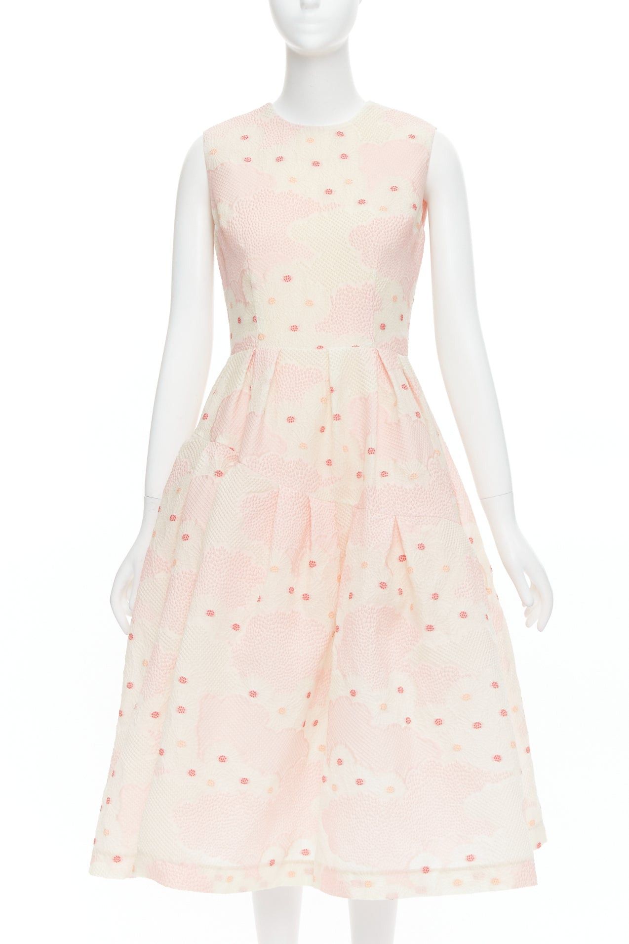 SIMONE ROCHA Kimono pink silk cotton blend floral cloque midi dress UK10 M