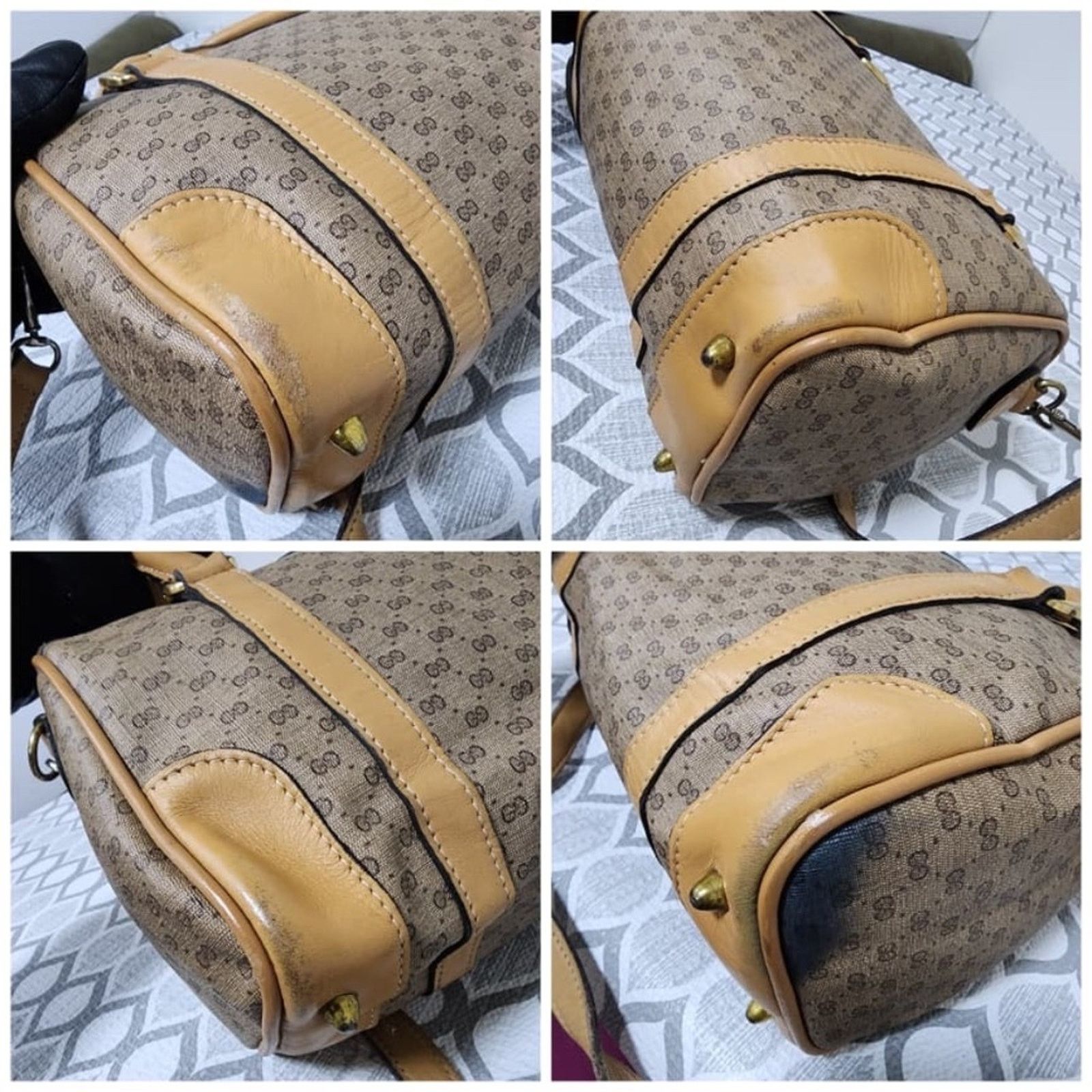 Gucci GUCCI Vintage Canvas Leather Boston GG Monogram Satchel BagB Size ONE SIZE - 10 Thumbnail