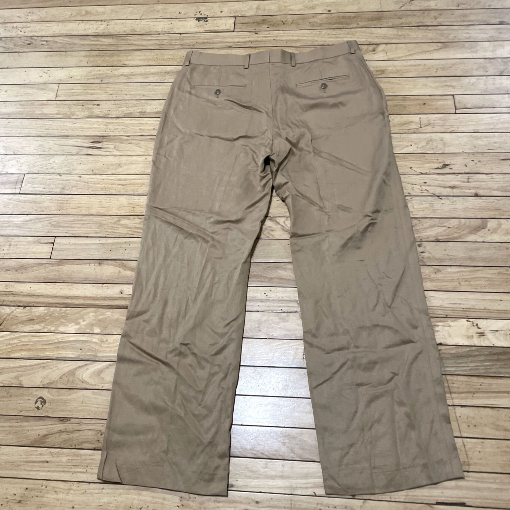 Vintage J. Ferrar Linen Pants Men L 36 38 Brown Shiny Beachy Preppy Tencel Lightweight Dress Pants Slim/Flat Front Slim Fit Black? Size US 33 - 2 Thumbnail