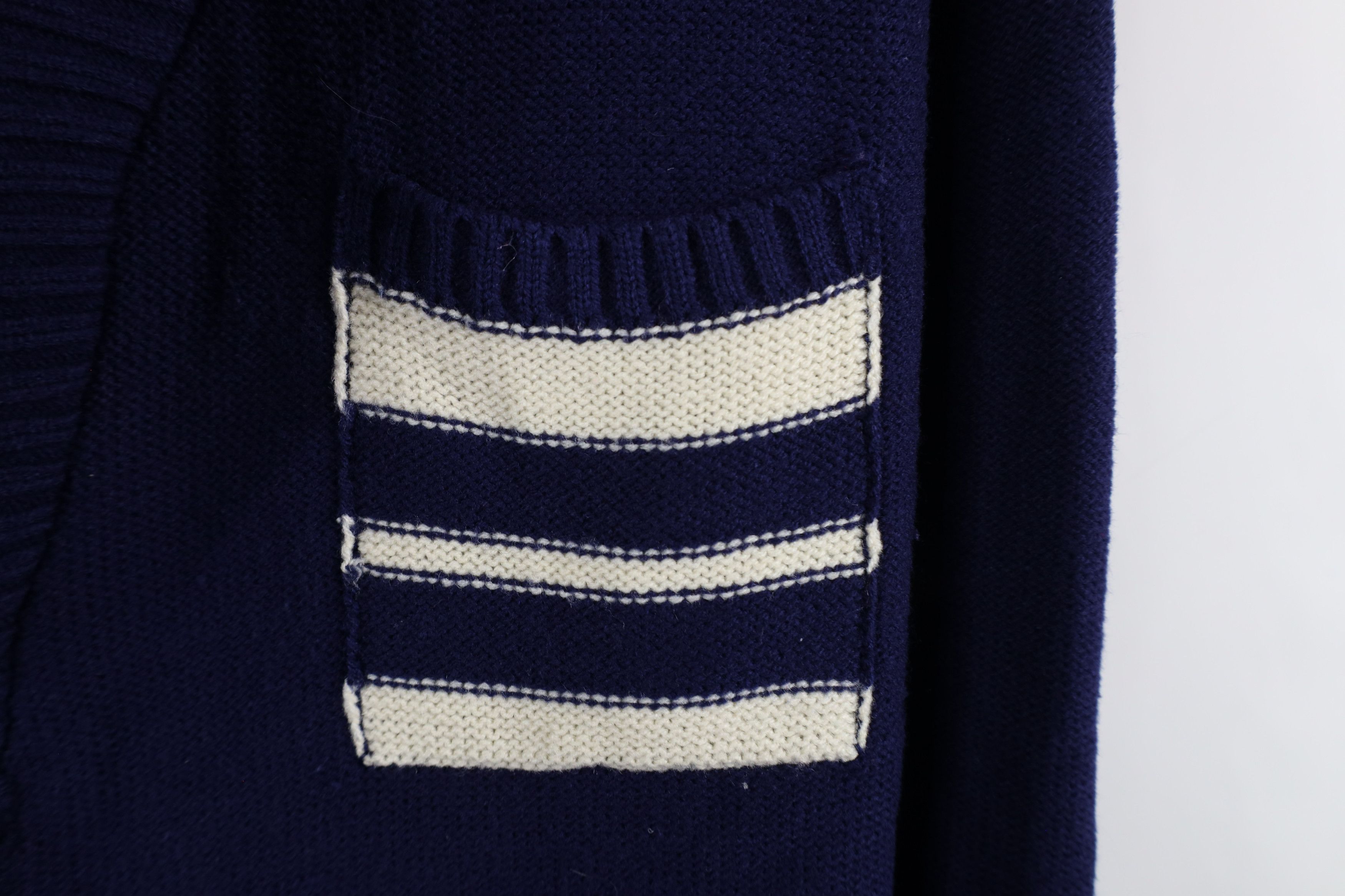 Vintage Vintage 70s Streetwear Shawl Knit Cardigan Sweater Navy Blue Size US XL / EU 56 / 4 - 4 Thumbnail