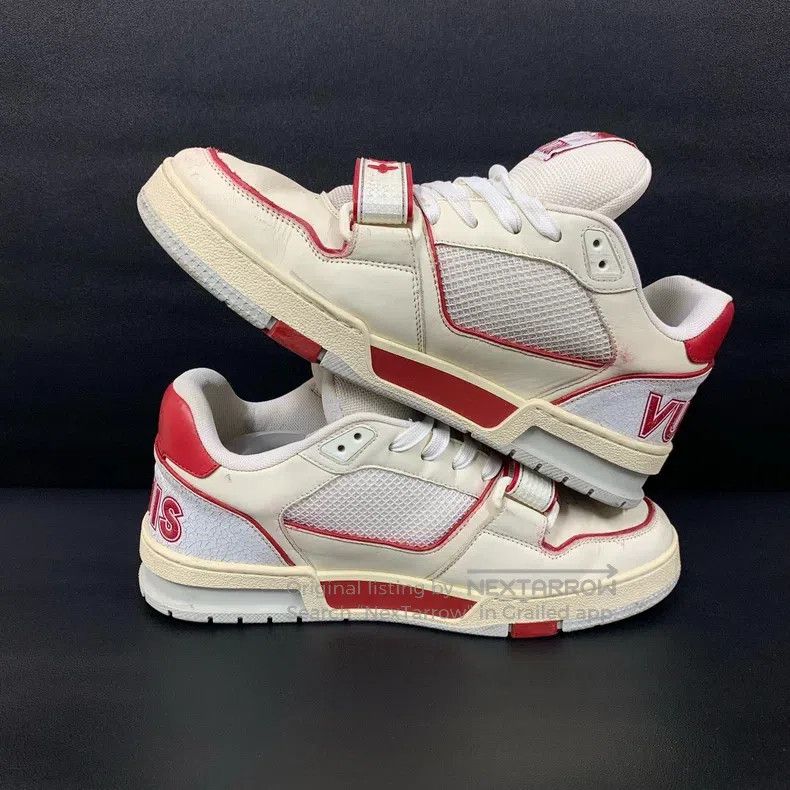 Louis Vuitton Louis Vuitton Trainer White and Red Velcro Low Top Board S Size US 6.5 / EU 39-40 - 4 Thumbnail