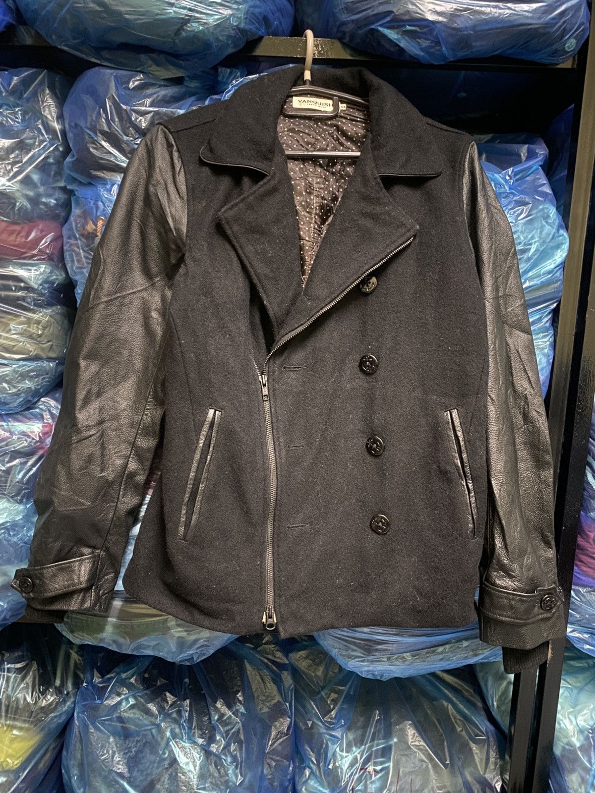 Vanquish Vanquish Tokyo Black Wool Leather Sleeve Biker-Style Peacoat Size US S / EU 44-46 / 1 - 1 Thumbnail