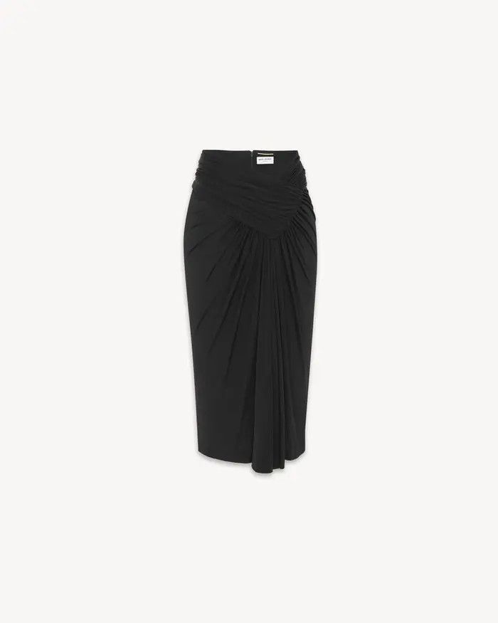 Saint Laurent Paris oc11z0226 776439 Draped Pencil Skirt in Shiny Jersey Size 30" / US 8 / IT 44 - 1 Thumbnail