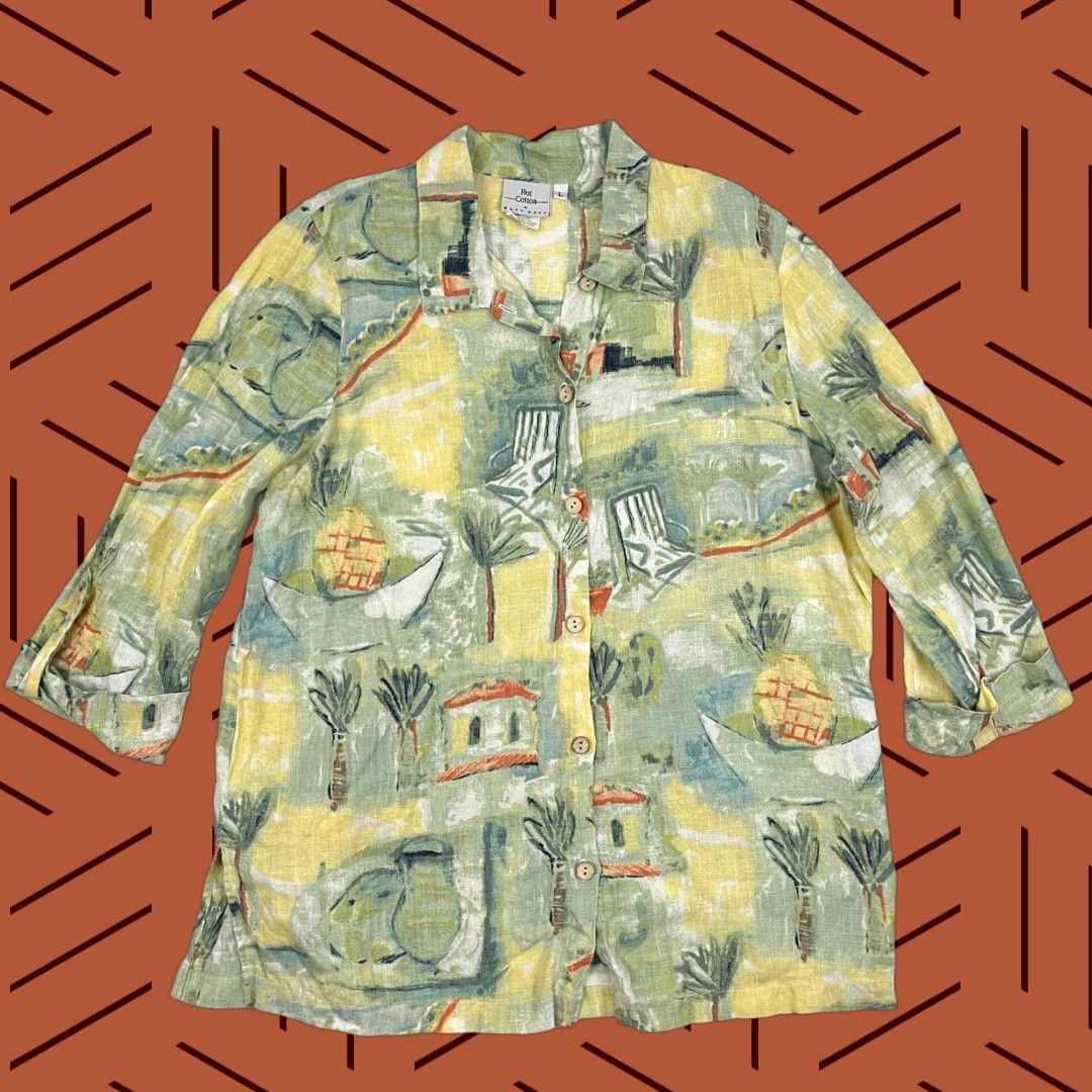 Marcs Hot Cotton Marc Ware Shirt Womens L Linen Geometric Beach Button Front Casual, Travel, Workwear Shirt Womens L Linen Multicolor Beach Pattern 90s? Size L / US 10 / IT 46 - 1 Thumbnail