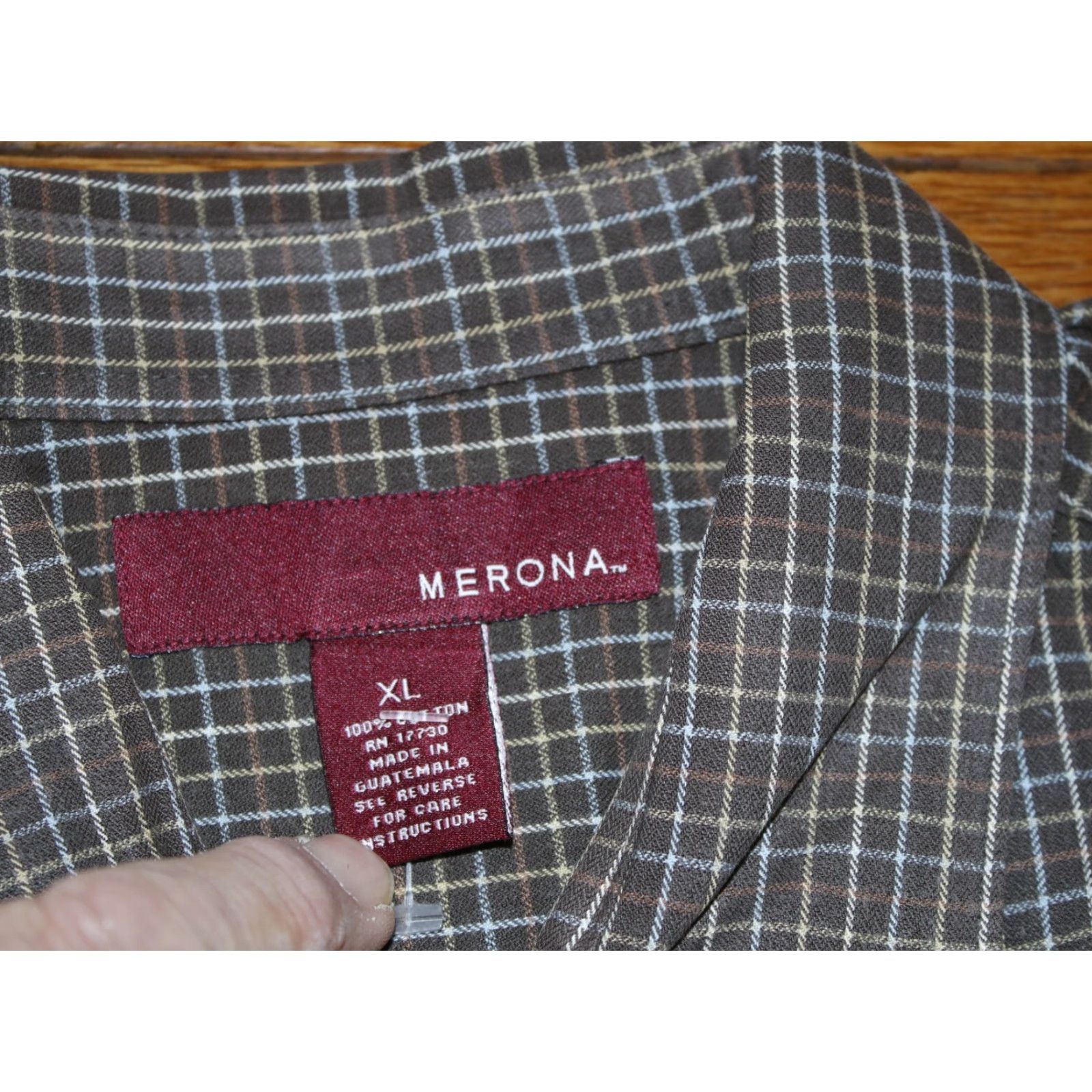 Merona Merona Shirt Adult XL Brown Check Cotton Button-Up Long Sleeve Mens Size US XL / EU 56 / 4 - 7 Thumbnail