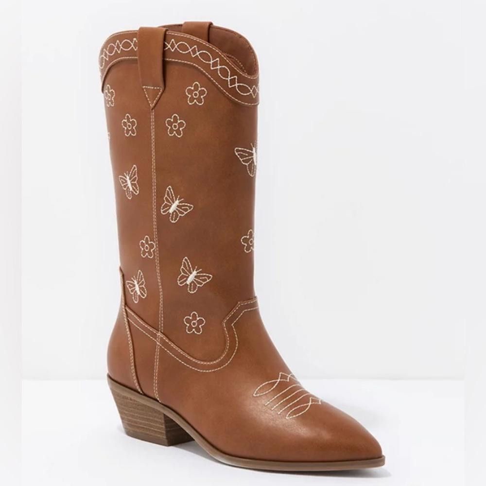 Designer American Eagle Brown Butterfly Cowboy Boots Size US 10 / IT 40 - 1 Thumbnail