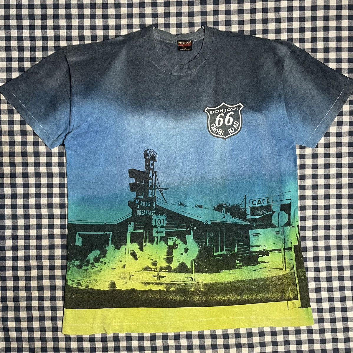 Bon Jovi × Brockum × Vintage Rare Vintage 90’s BON JOVI Cross Road 66 Full Print Tee Size US XL / EU 56 / 4 - 1 Thumbnail