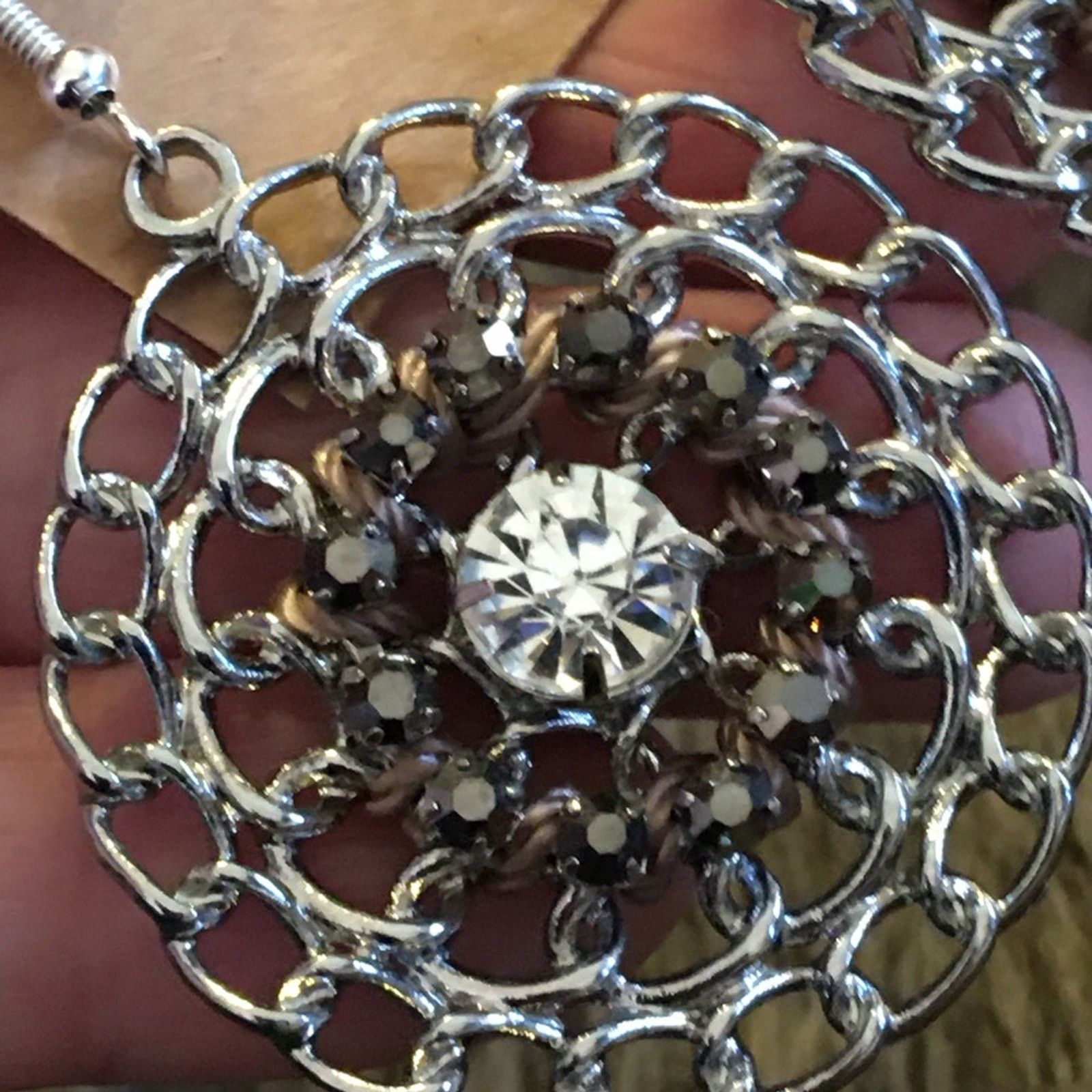 Jewelry Silver chain glass stone accent medallion earrings Size ONE SIZE - 2 Thumbnail