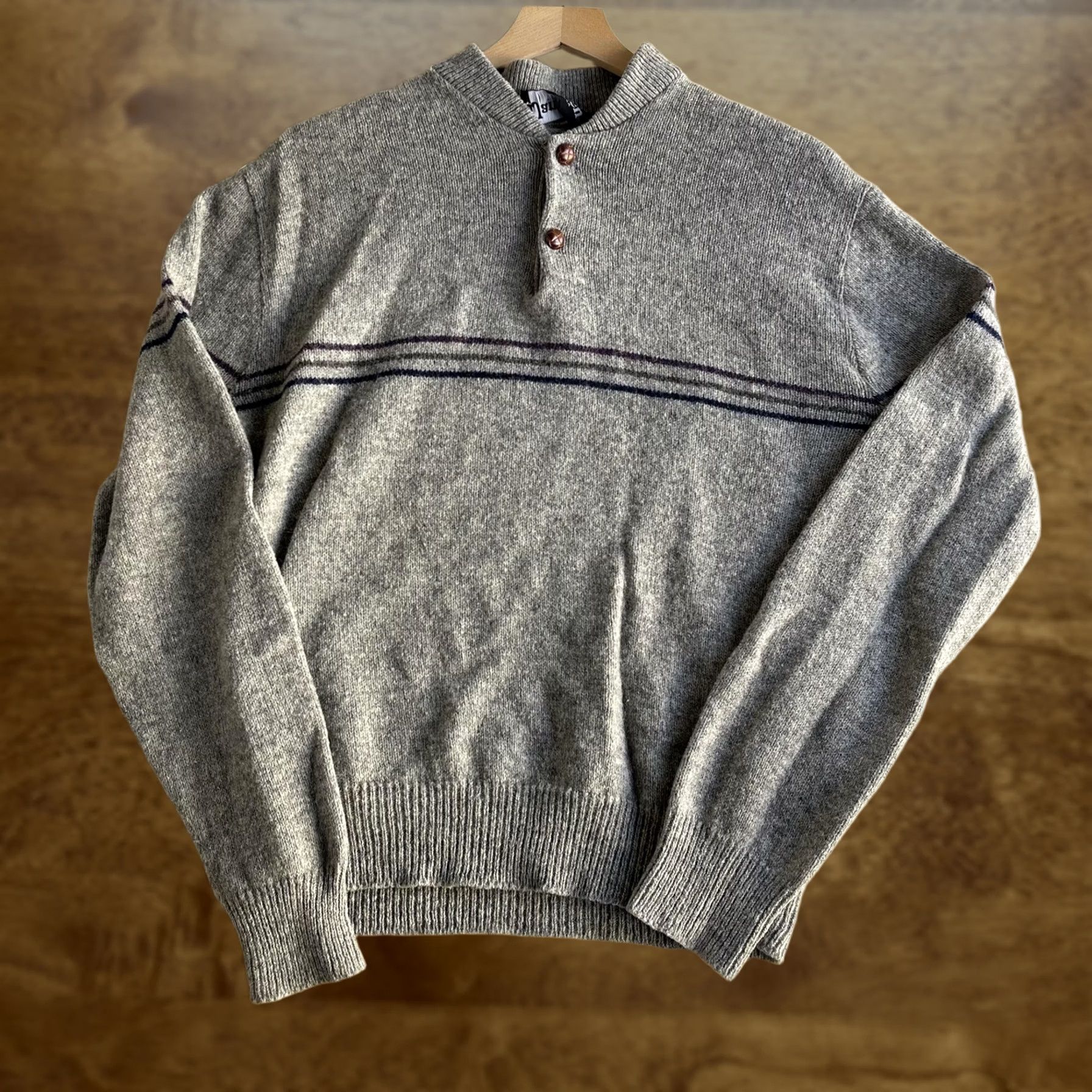 Jantzen VINTAGE Jantzen Sweater Mens Large Gray Mock Neck Henley Stripe Knit USA 90s Size US L / EU 52-54 / 3 - 1 Thumbnail