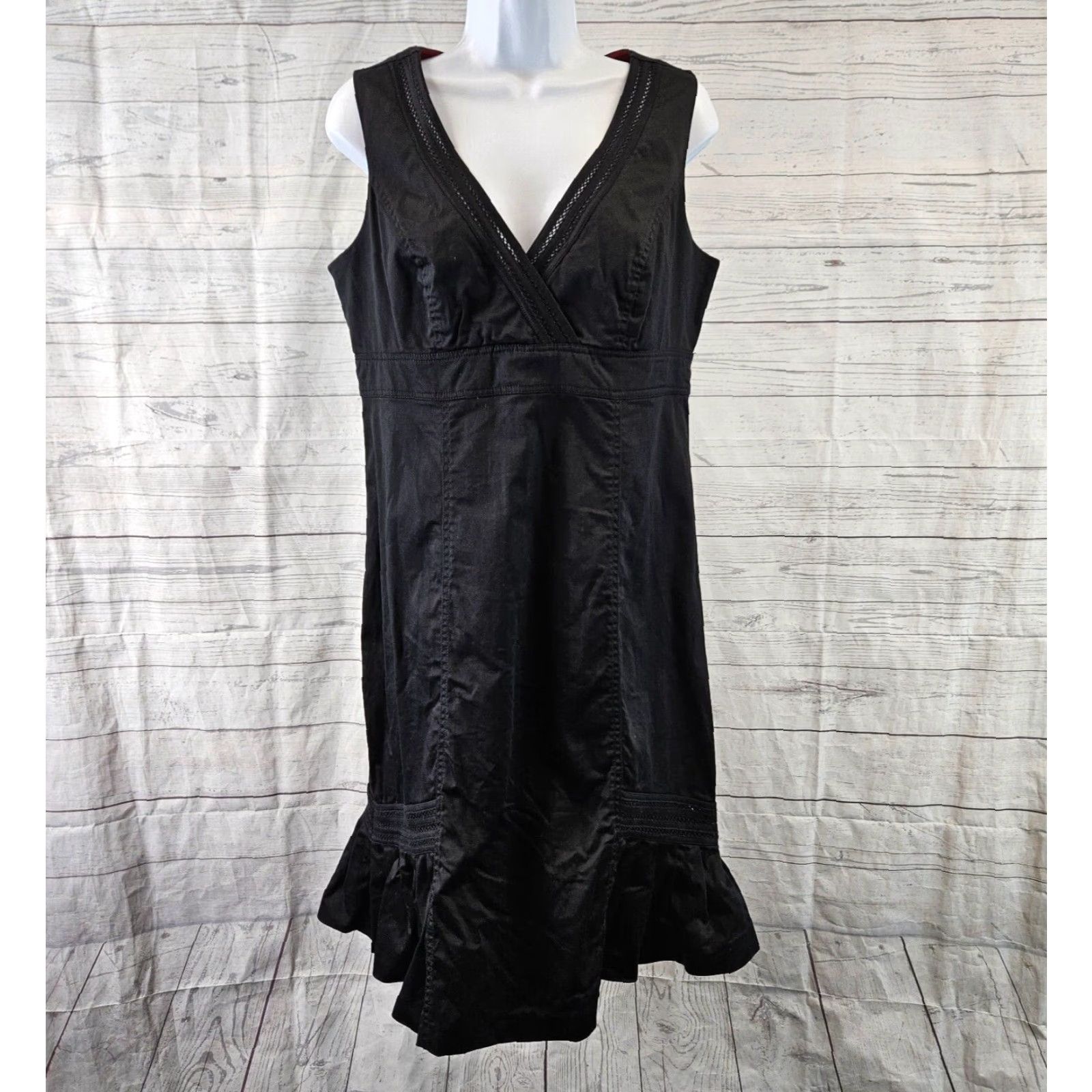 Vintage Jacqui E Womens Dress Solid Black Sleeveless V-Neck Cotton Blend Zip Size 12 Knee Length Sheath Womens Size XL / US 12-14 / IT 48-50 - 2 Thumbnail