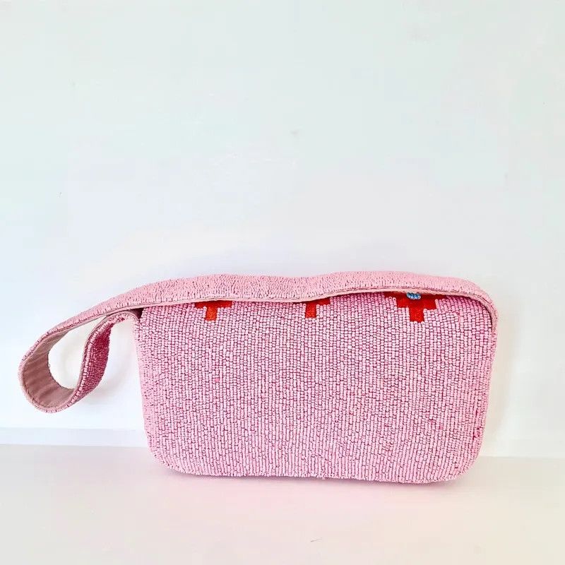 Anthropologie RARE Anthropologie The Fiona Beaded Geometric Bag Pink Aztec Size ONE SIZE - 8 Thumbnail