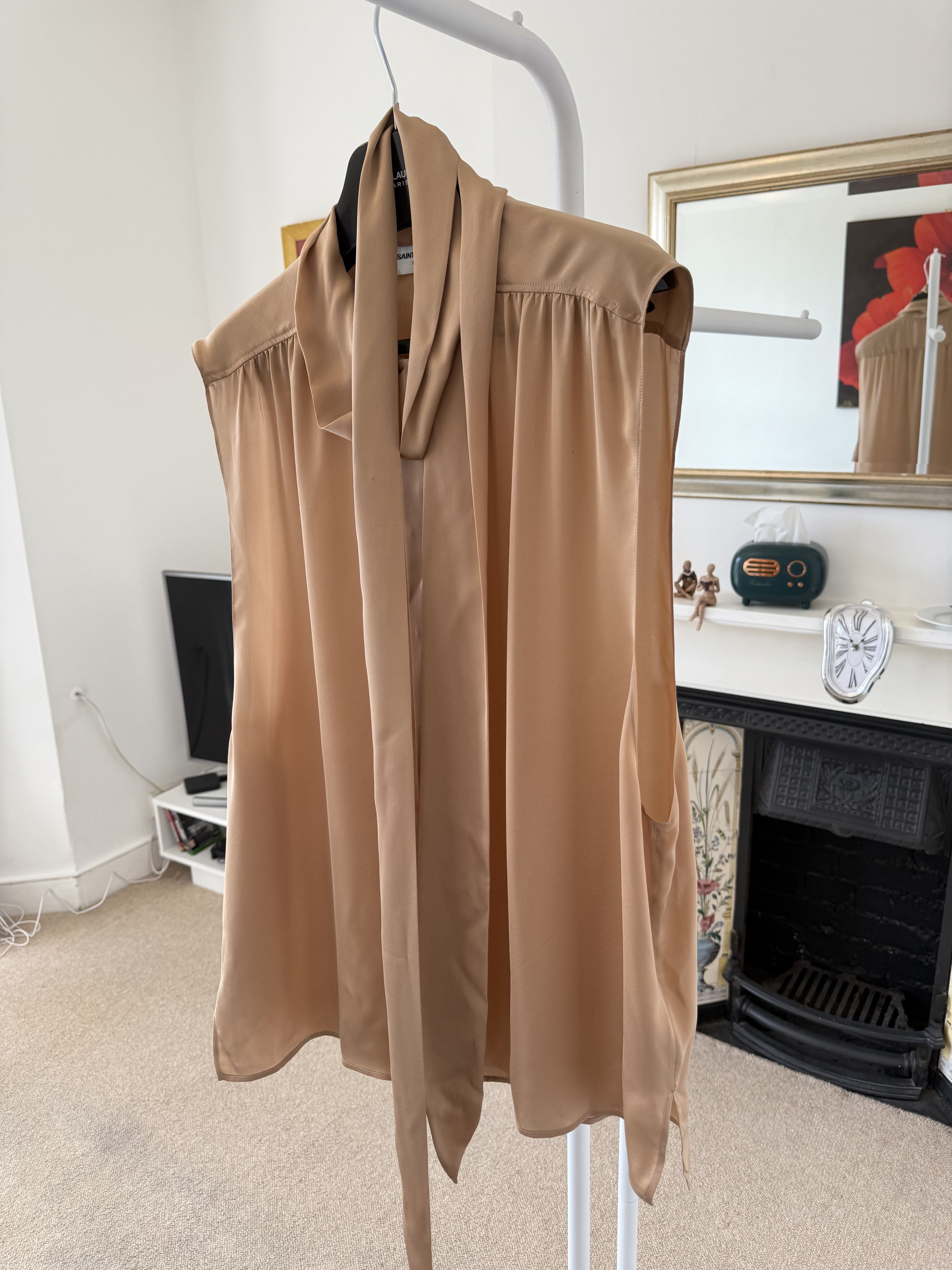 Saint Laurent Paris SS23 Saint Laurent Lavalliere-Neck Tunic Shirt in Silk Satin Size US S / EU 44-46 / 1 - 4 Thumbnail