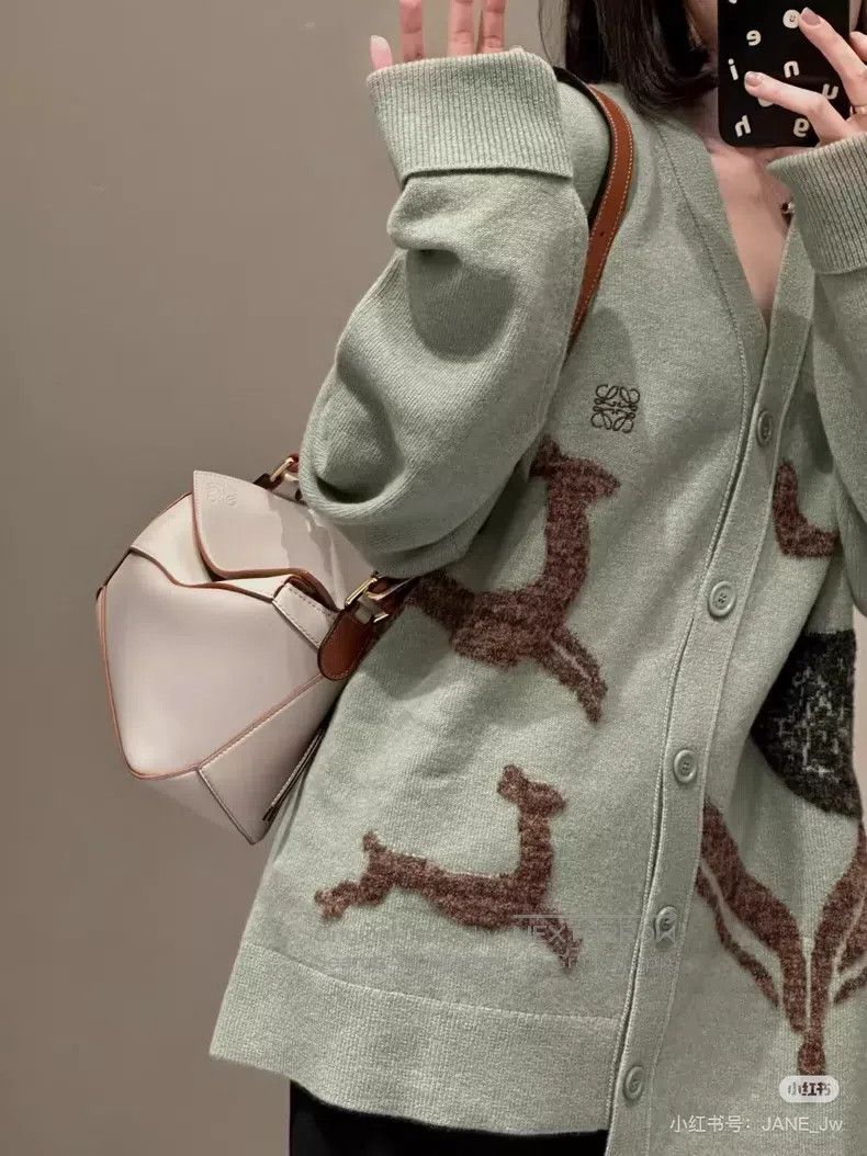 Loewe Loewe Fawn Cardigan, Sage Green, 97% Wool Size XS / US 0-2 / IT 36-38 - 2 Thumbnail