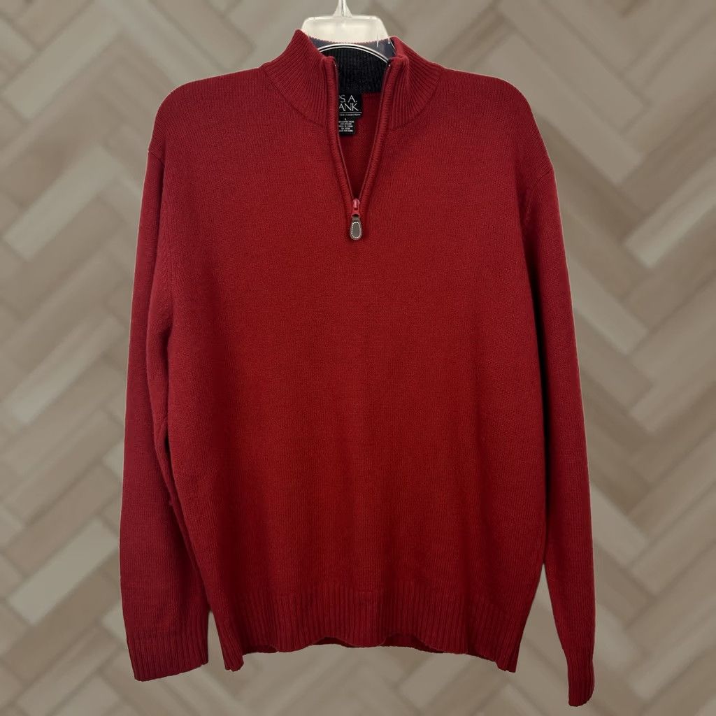 Jos. A. Bank Jos A Bank Sweater Men Large Red 1/4 Zip Mock Neck Classic Executive Wool Size US L / EU 52-54 / 3 - 1 Thumbnail