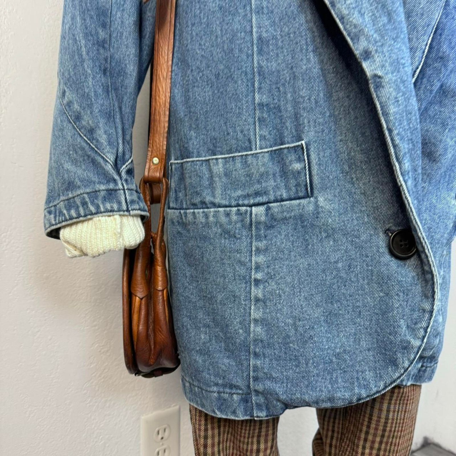 Vintage Vintage Denim Oversized Jacket One Button Shawl Collar Size S / US 4 / IT 40 - 8 Thumbnail