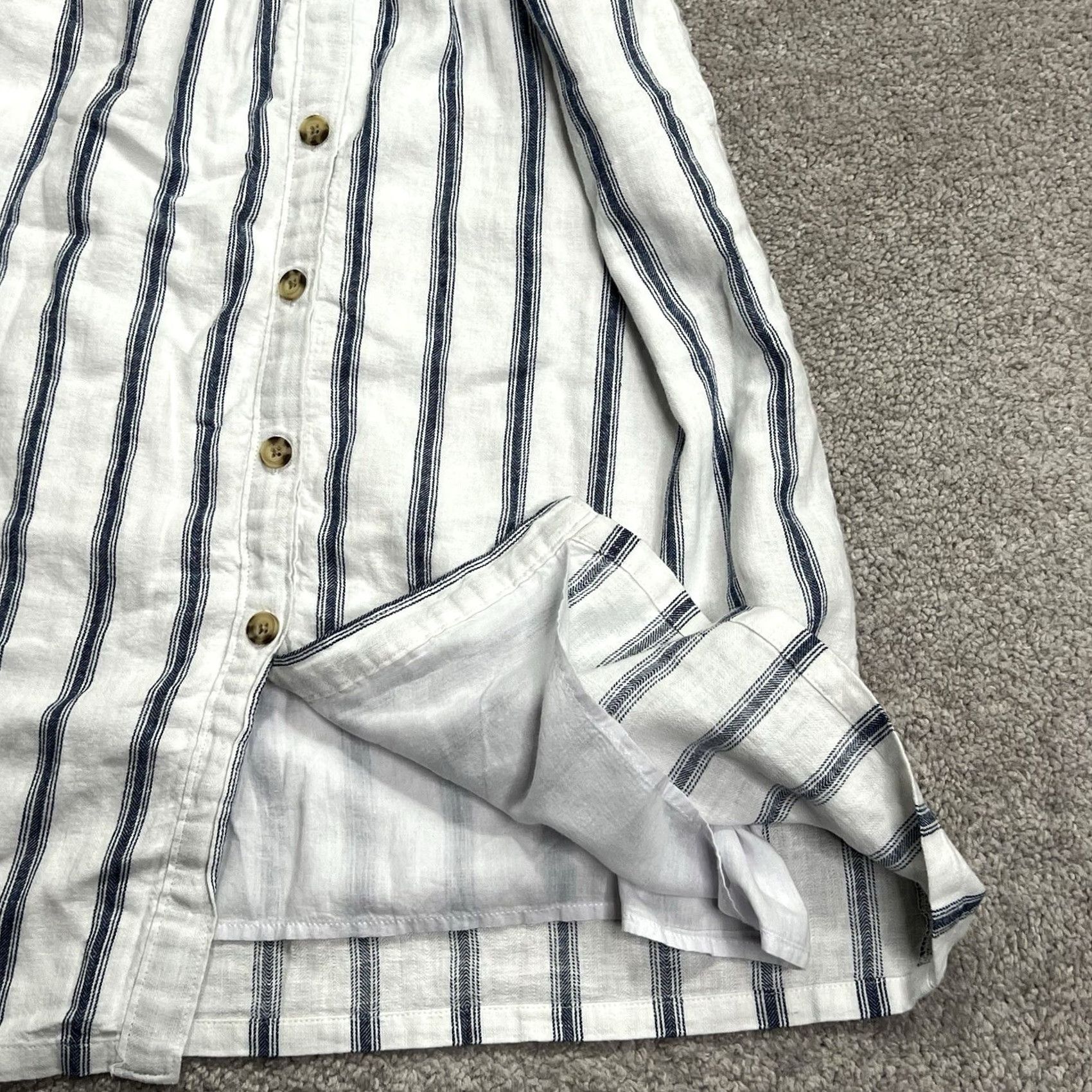 Abercrombie & Fitch VINTAGE Abercrombie Fitch Dress XSP White Blue Stripe Linen Blend Pockets Lined Knee NWT Size XS / US 0-2 / IT 36-38 - 6 Thumbnail