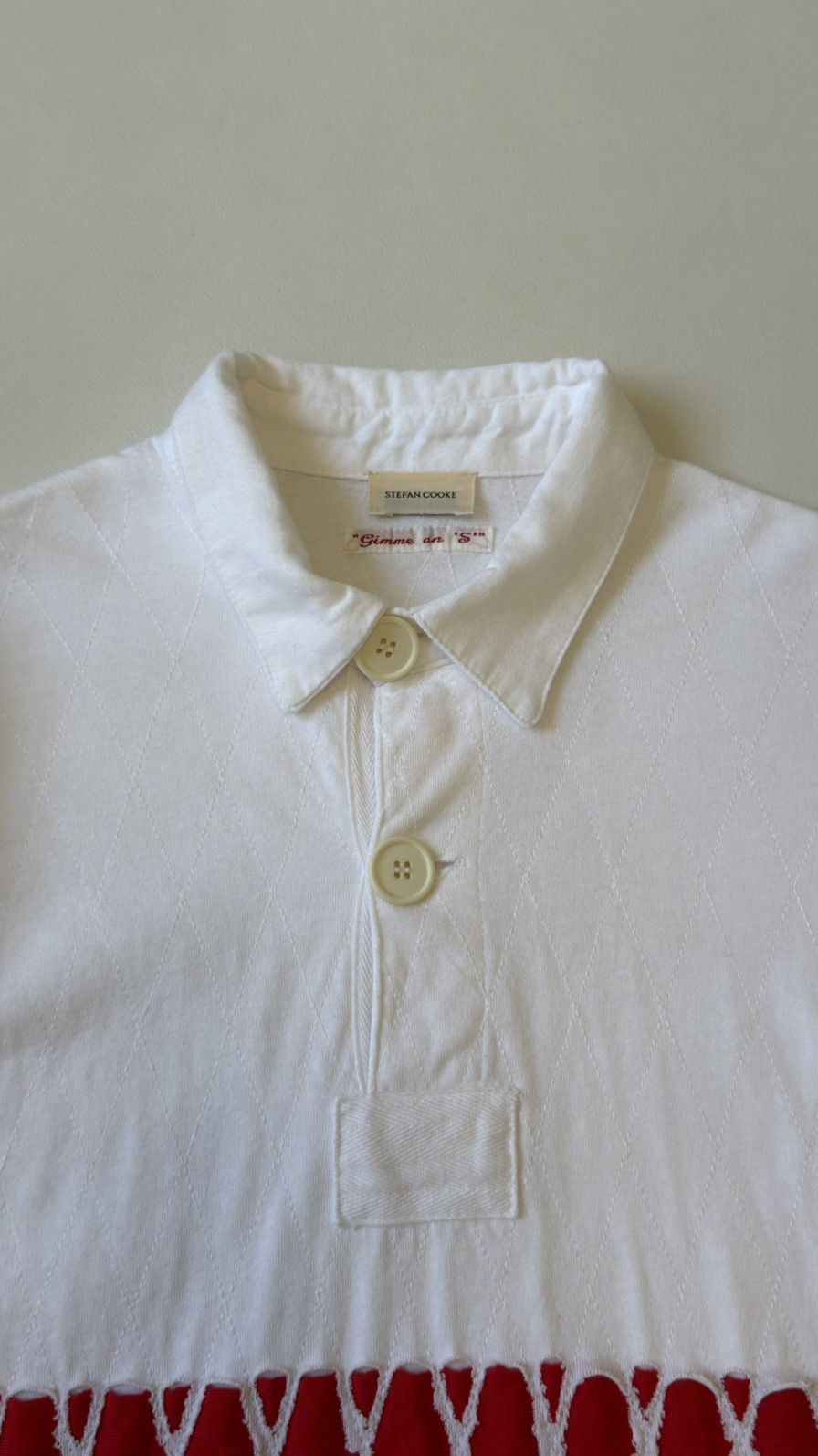 Stefan Cooke White/Red Cotton ‘Slashed’ Rugby Shirt Size US M / EU 48-50 / 2 - 4 Thumbnail