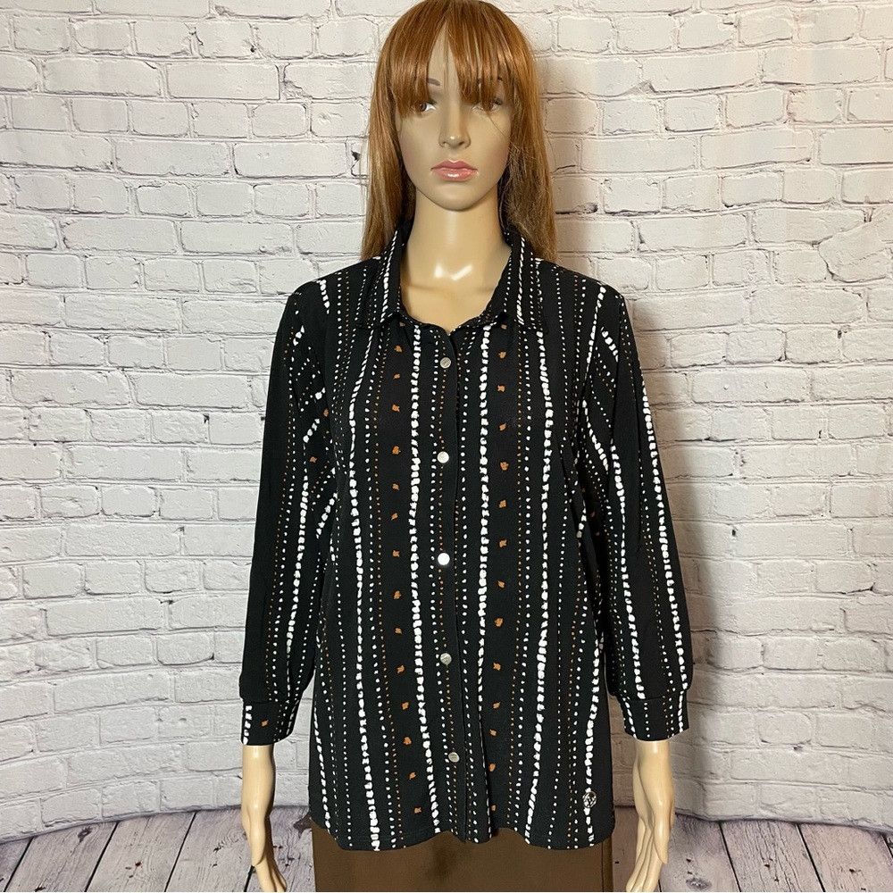 Other NWT New Adrienne Vittadini Black Stripe Shirt 3/4 Sleeve Bu Size XL / US 12-14 / IT 48-50 - 1 Thumbnail