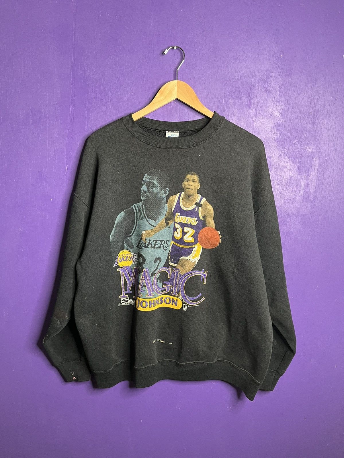 Image of NBA x Salem Vintage 1990 Salem Magic Johnson Player Sweatshirt in Black, Men's (Size XL)