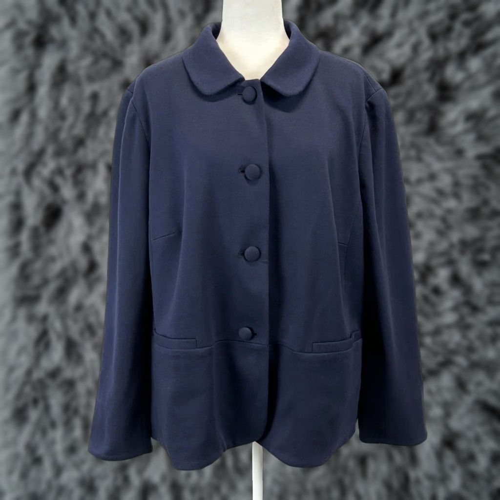 Talbots Talbots Plus Size 22W Navy Button-Up Jacket with Peter Pan Collar - Women's Cotton Blend Casual Outerwear Size 3XL / US 20-22 - 1 Thumbnail