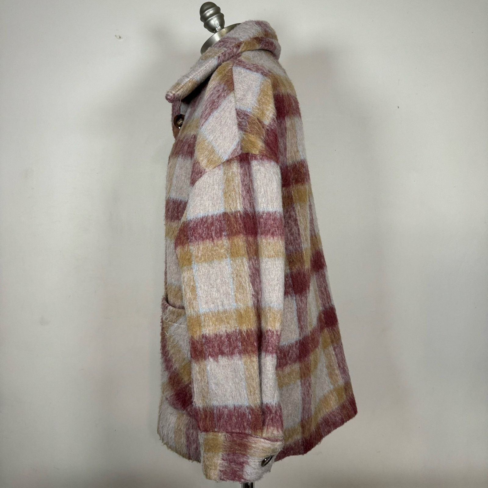 Unknown London Cyrus Brushed Plaid Button Jacket Shacket Camel Burgundy Size M / US 6-8 / IT 42-44 - 3 Thumbnail