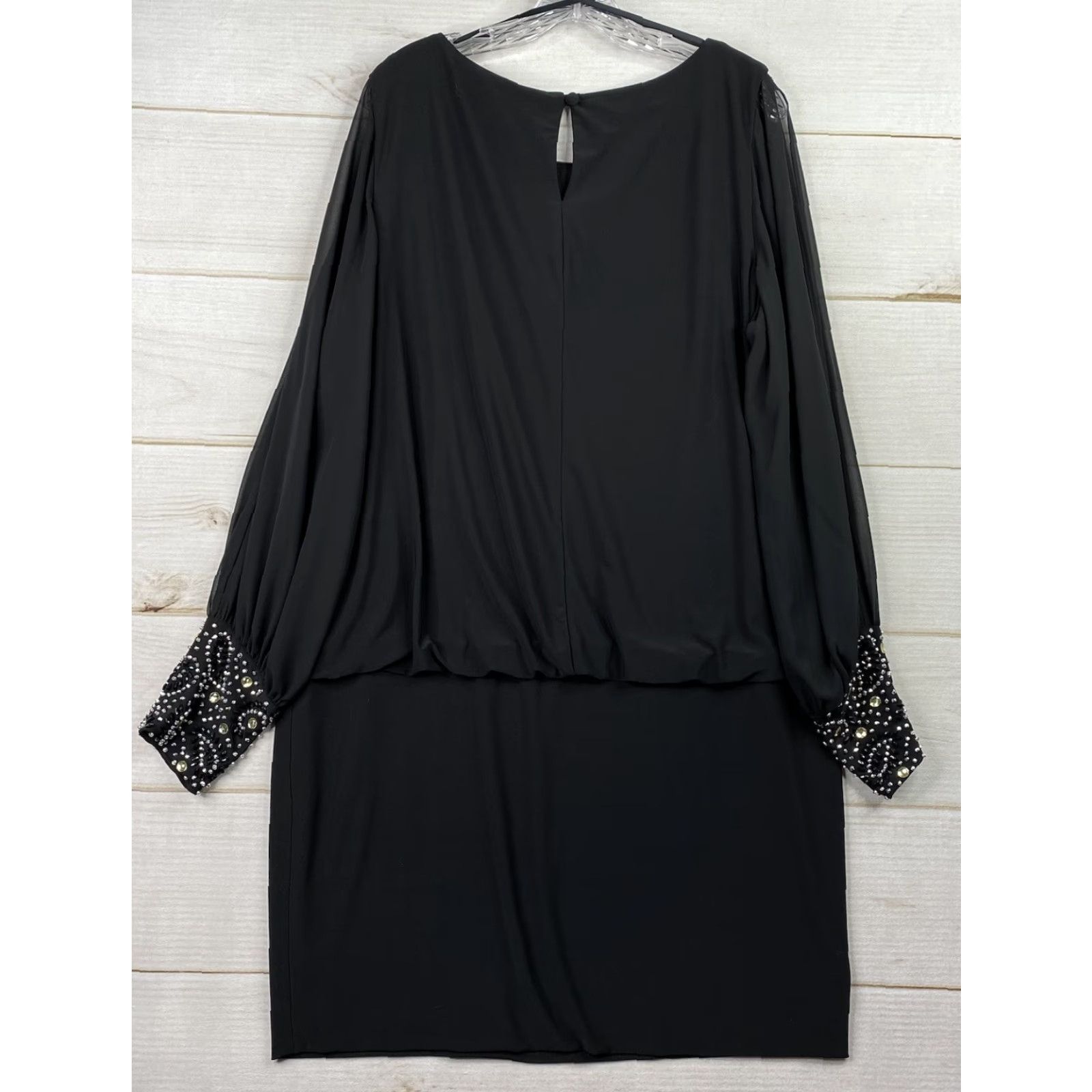 Vintage XSCAPE Cocktail Dress 16W Black Stretch Blouson Embellished Cuffs Beaded Party Dress Size XXL / US 16-18 / IT 52-54 - 7 Thumbnail