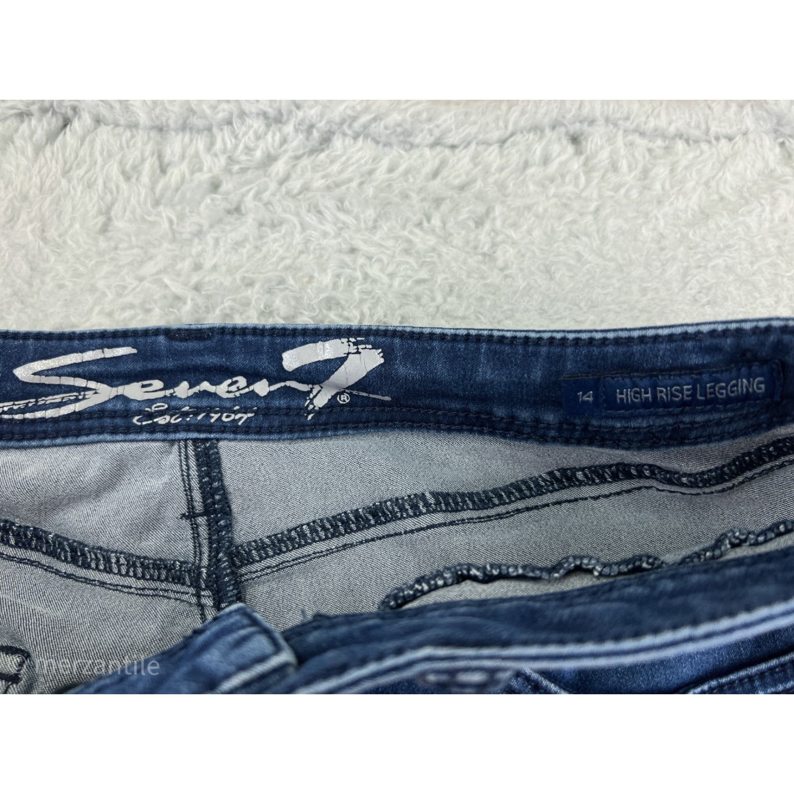Vintage Seven7 Jeans Womens 14 Blue Denim High Rise Leggings Embroidered Cotton Blend Shirt? Size 36" / US 14 / IT 50 - 4 Thumbnail
