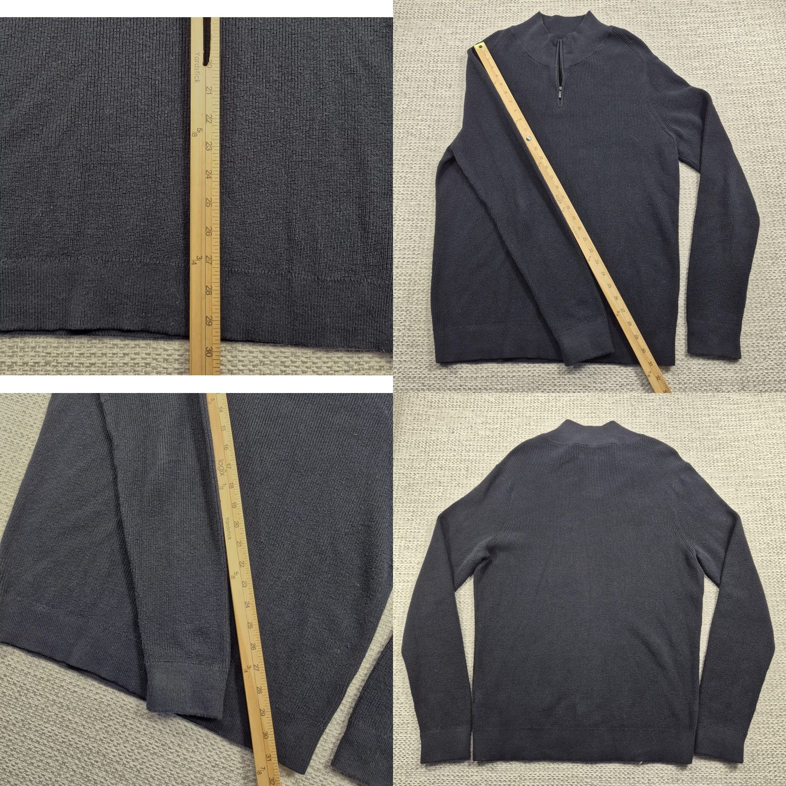 Nordstrom Nordstrom Mens Large Black Cotton Cashmere 1/4 Zip Mock Neck Pullover Sweater Size US L / EU 52-54 / 3 - 8 Thumbnail
