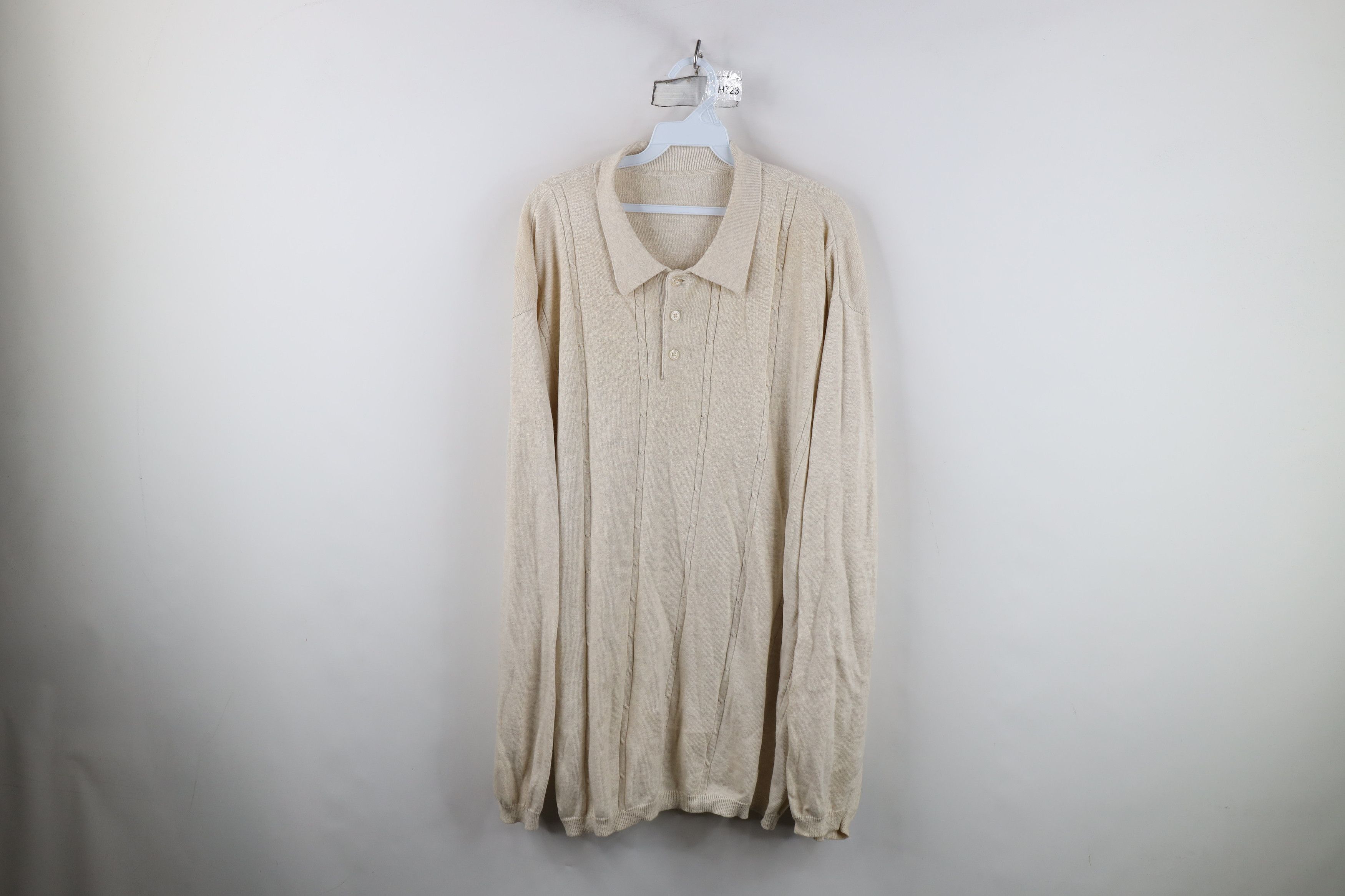Vintage Vintage 90s Streetwear Cable Knit Long Sleeve Polo Beige Size US XXL / EU 58 / 5 - 1 Thumbnail