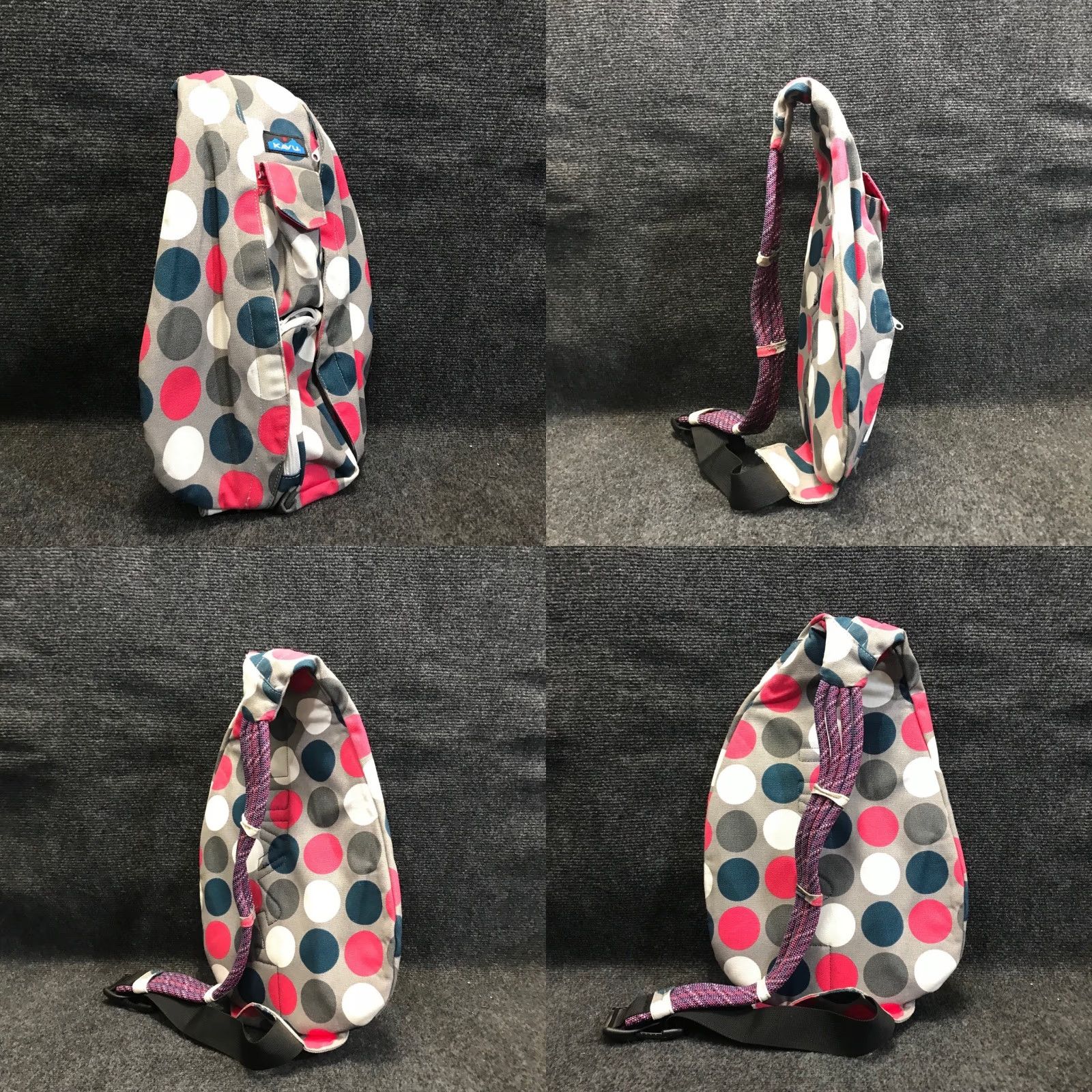 Kavu pink white polka dot backpack KAVU Rope Sling Bag Grey Polka Dot Adjustable Strap  main image 4