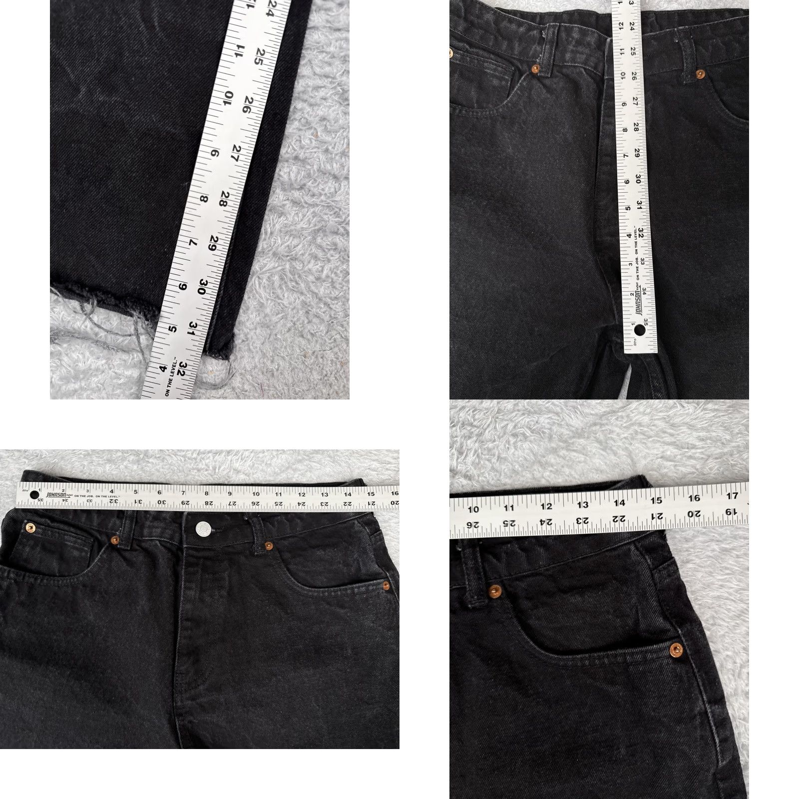 Denime Black Jeans Womens 28x32 Relaxed Wide Straight Leg Raw Hem Distressed Denim Size 28" / US 6 / IT 42 - 8 Thumbnail