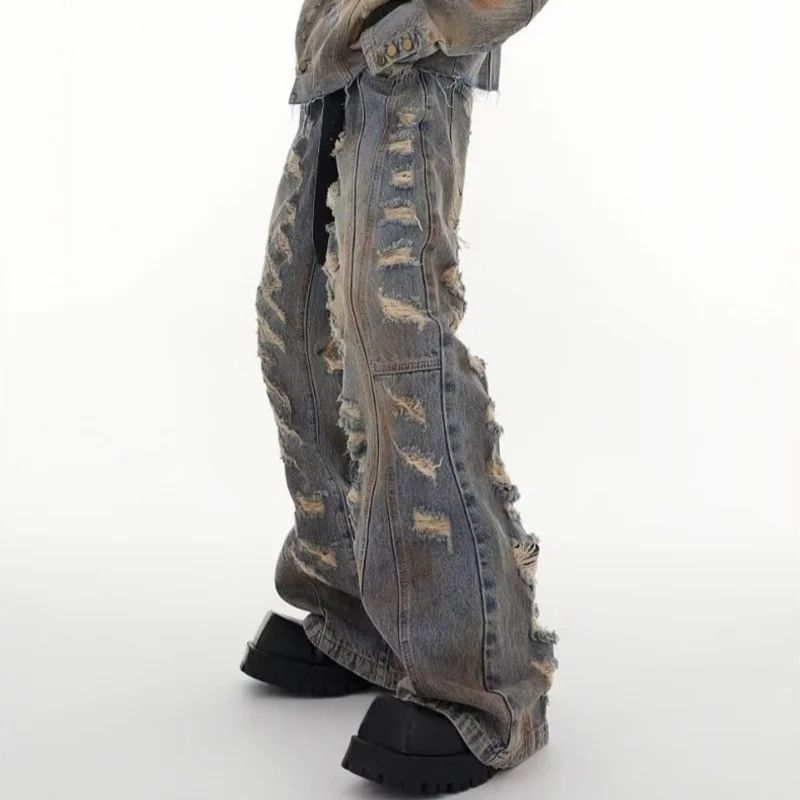 Jean Y2K Flare Ripped Stacked Jeans Size US 29 - 3 Thumbnail