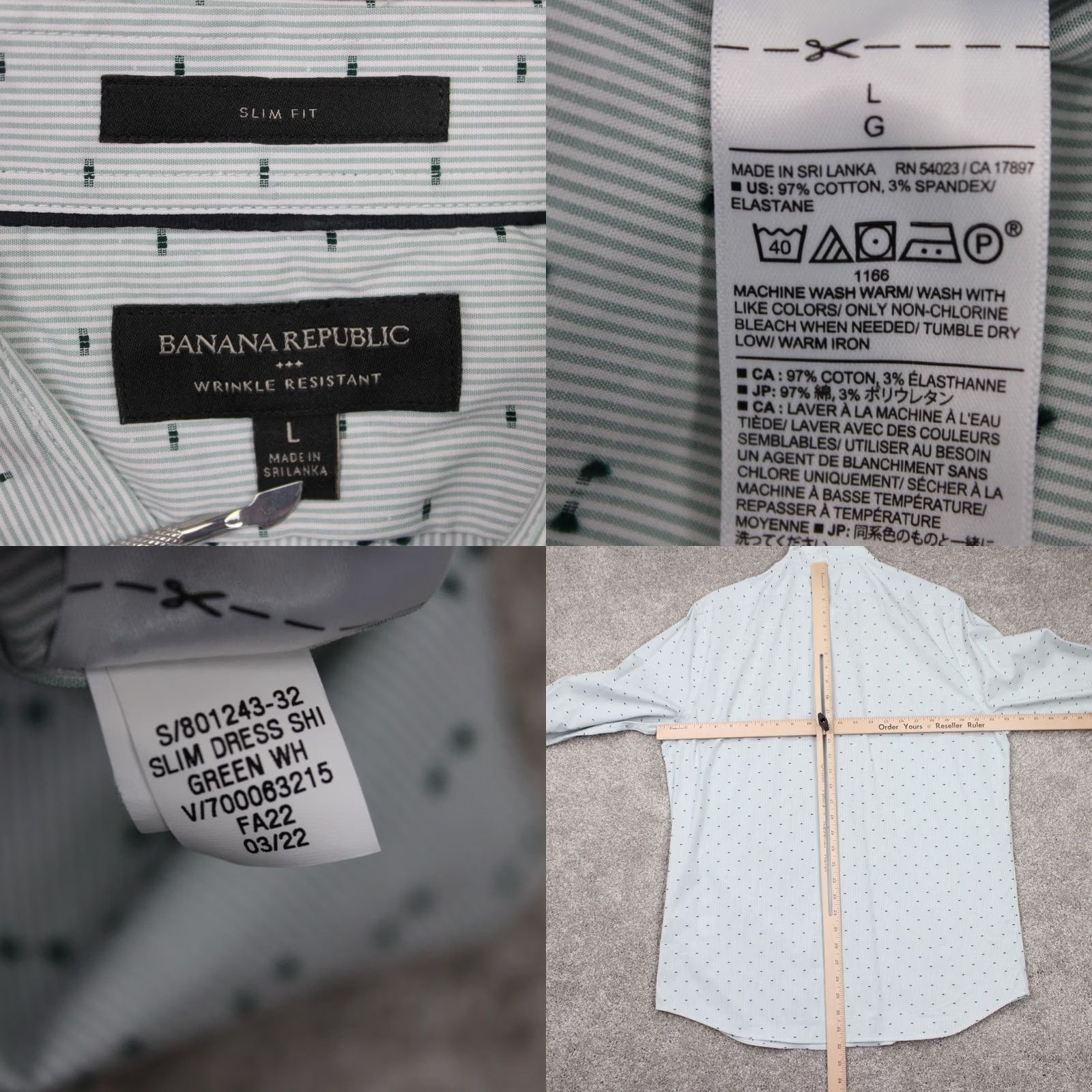 Banana Republic Banana Republic Shirt Mens Large Green Geometric Slim Fit Wrinkle Resistant L/S Size US L / EU 52-54 / 3 - 8 Thumbnail