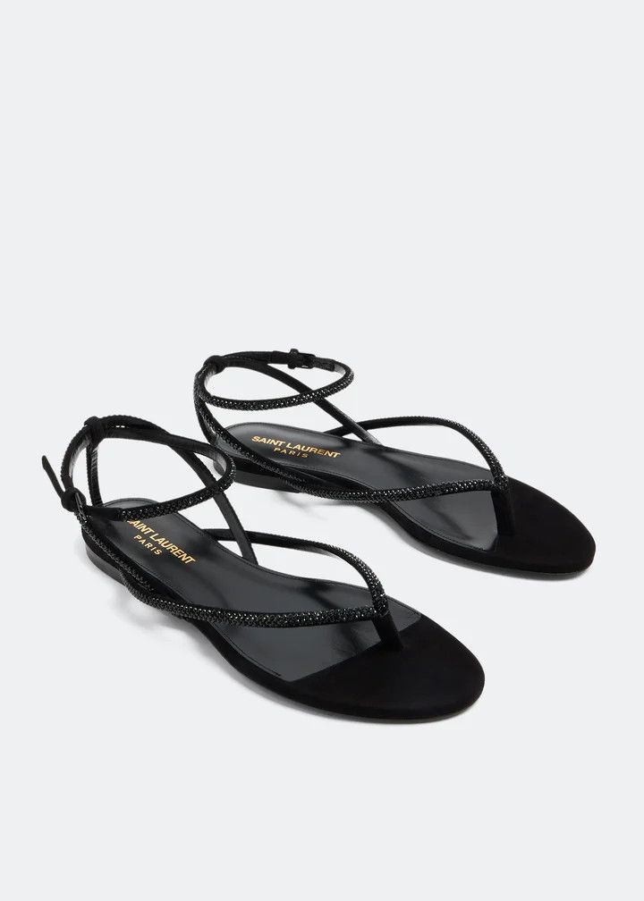 Saint Laurent Paris oc11z1125 Nadja Sandals in Suede and Rhinestones in Black Size US 6.5 / IT 36.5 - 4 Thumbnail