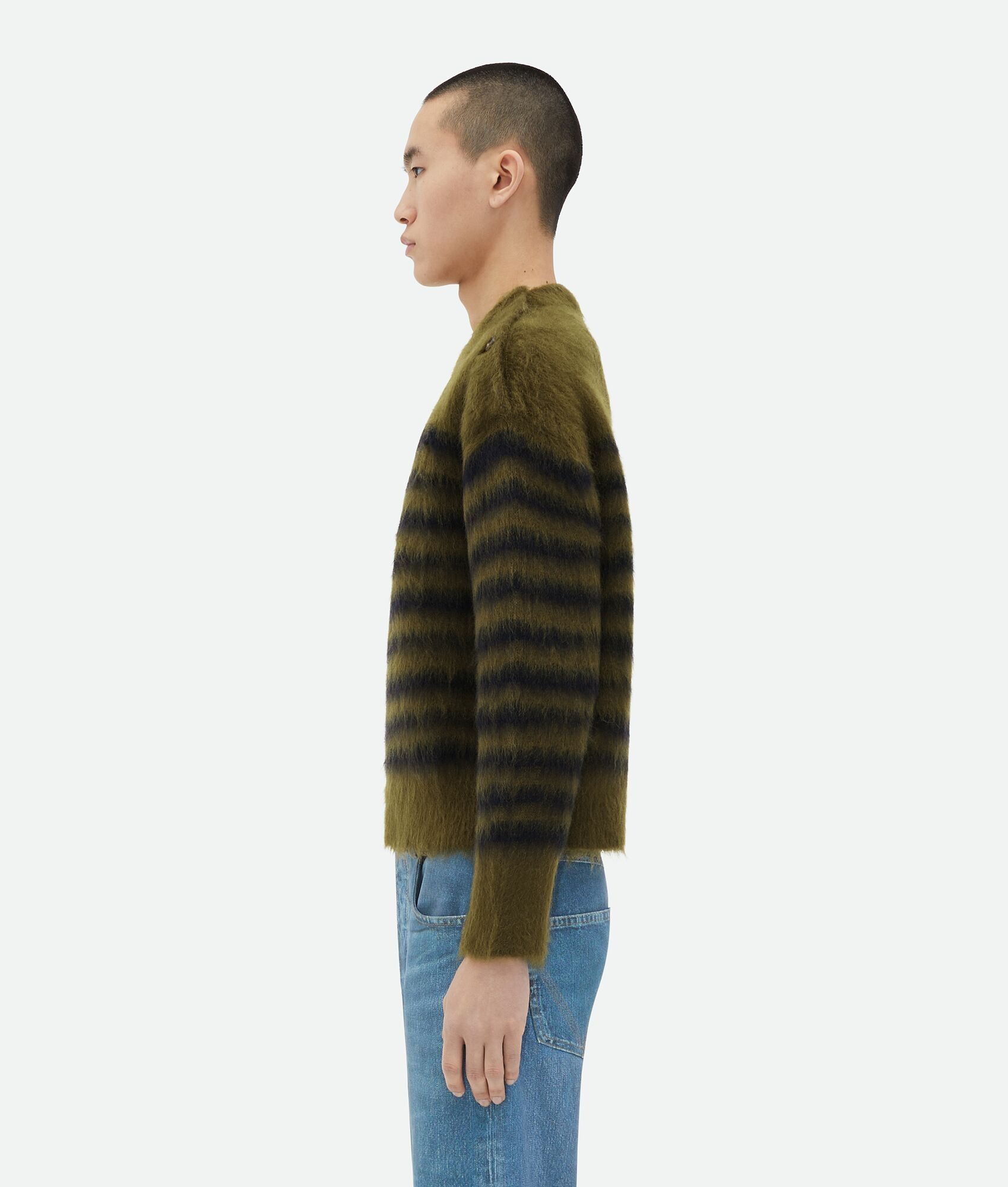 Bottega Veneta o1w1db10525 Heavy Marinière Mohair Sweater Olive Green/Navy Size US S / EU 44-46 / 1 - 2 Thumbnail