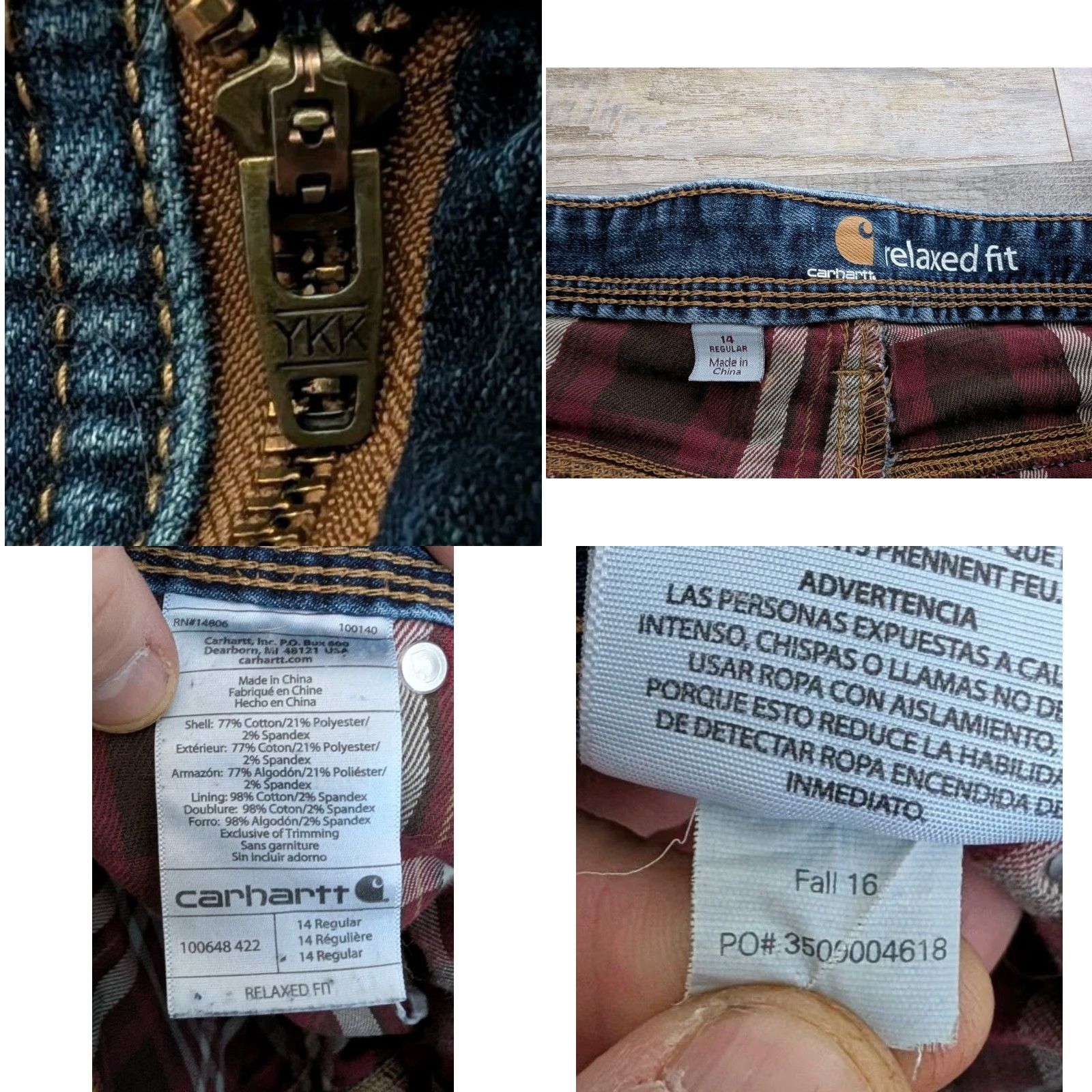 Carhartt Carhartt Jeans Womens 14 Regular Fit Denim Straight 36x31 Blue Cotton Polyester Spandex Lined Flannel Workwear 5-Pocket Size 36" / US 14 / IT 50 - 8 Thumbnail