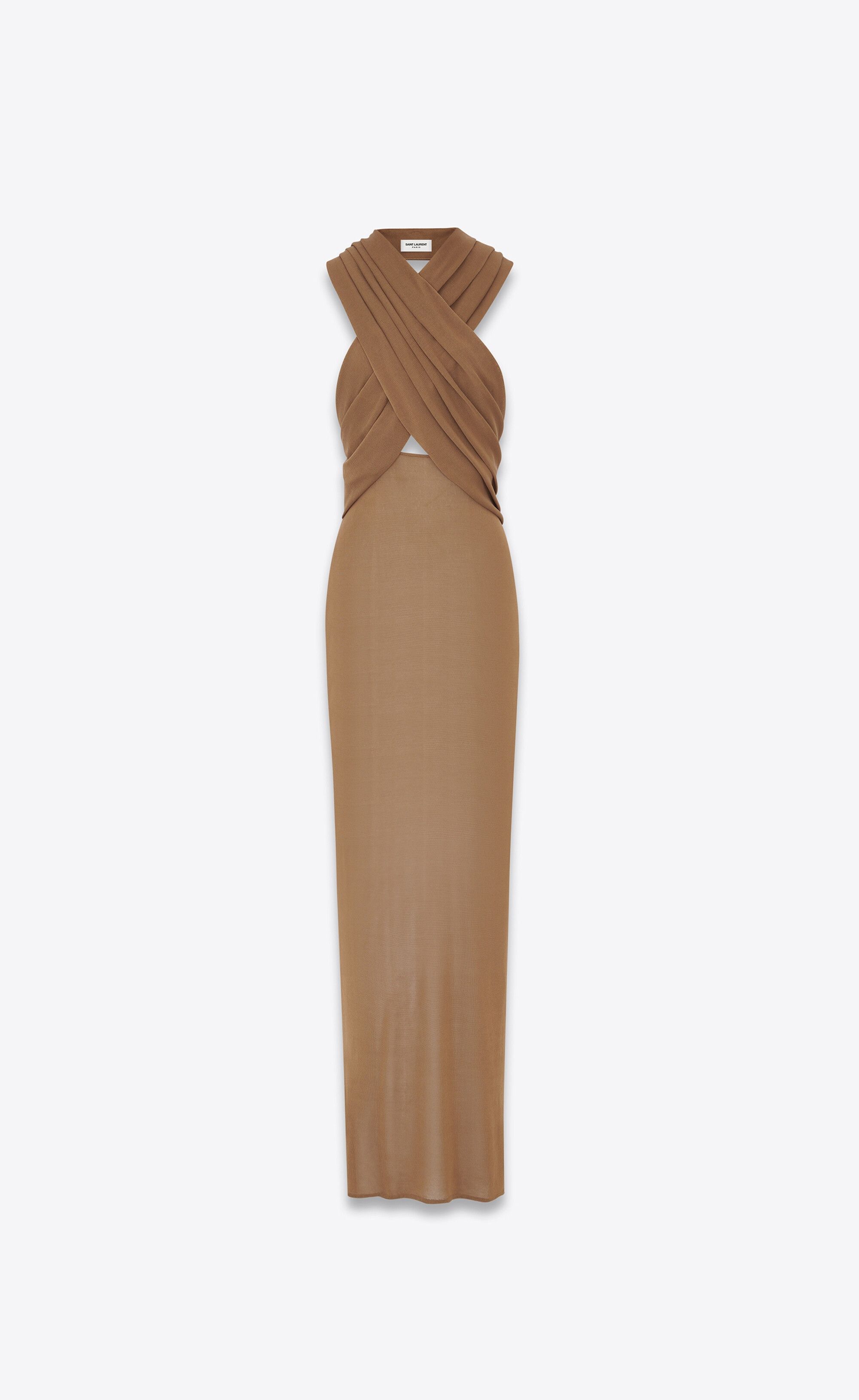 Saint Laurent Paris o1s1wg111024 Knitted Hooded Maxi Dress in Brown Size L / US 10 / IT 46 - 1 Thumbnail