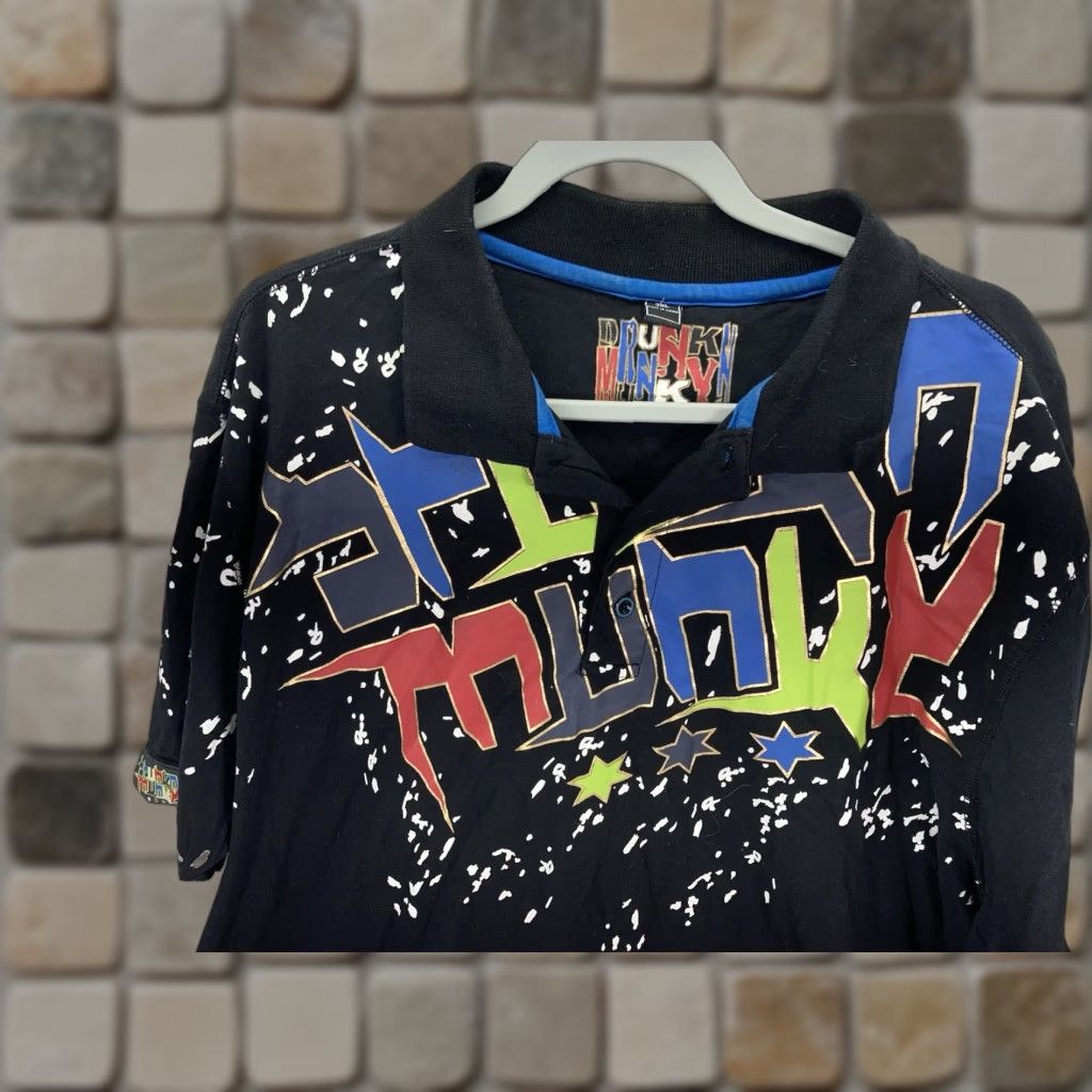 Vintage VINTAGE Drunk Munky Polo Shirt Men 3XL Black Graffiti Graphic Print Short Sleeve Polo VTG Mens 3XL Black Shirt Size US XXL / EU 58 / 5 - 1 Thumbnail