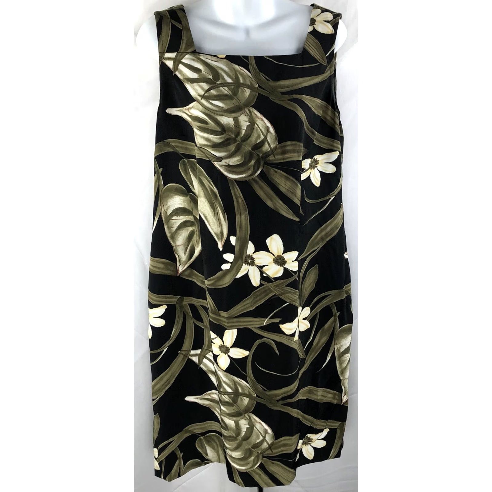 Vintage Vintage sleeveless KneeLength dress M Green Blk Tropical Floral Coconut girl Y2K Size M / US 6-8 / IT 42-44 - 2 Thumbnail