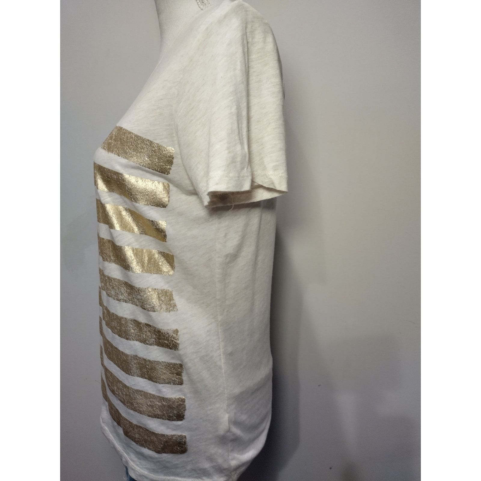 J.Crew J. Crew Womens Short Sleeve T-Shirt Gold Striped Tee White Size M / US 6-8 / IT 42-44 - 5 Thumbnail