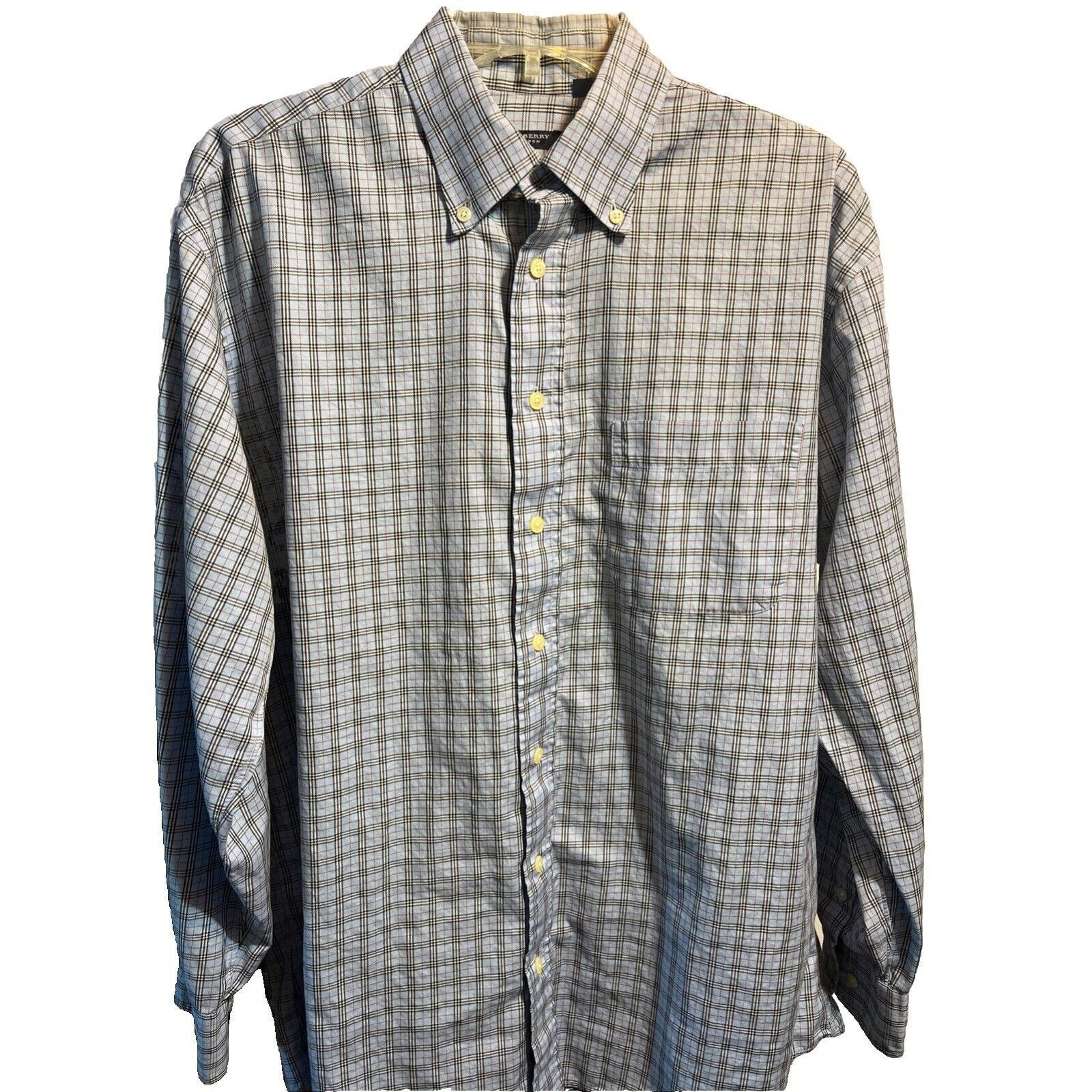 Burberry Burberry Men M Blue Plaid Long Sleeve Button Up Cotton Shirt Size US M / EU 48-50 / 2 - 1 Thumbnail