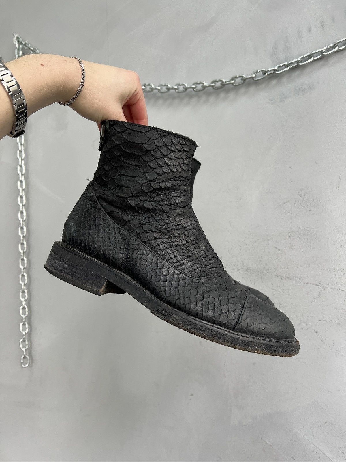 Japanese Brand Black python snake leather platform Ankle Boots Vintage Y2k Size US 7 / EU 40 - 2 Thumbnail