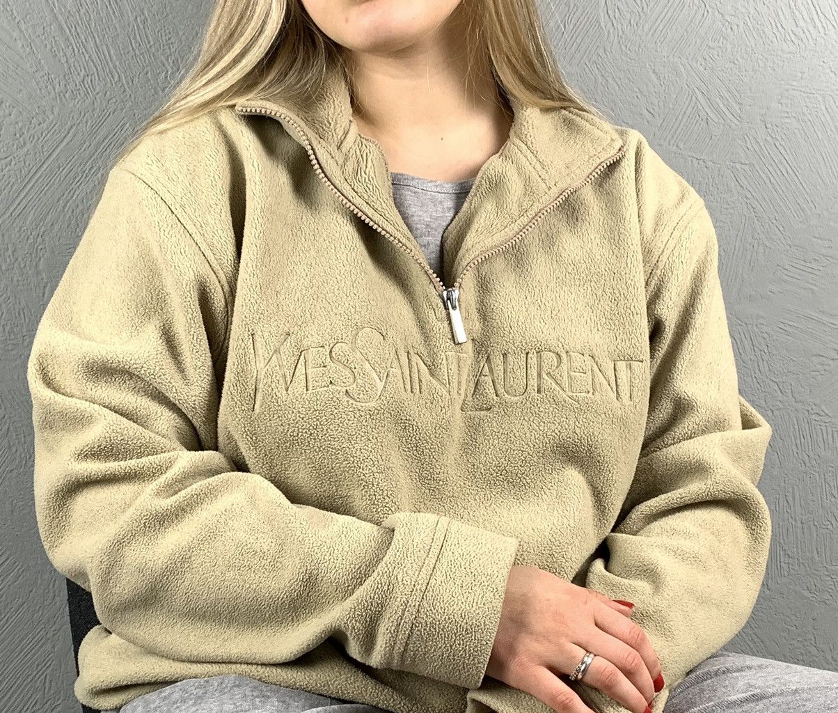 Vintage Ysl Pour Homme Yves Saint Laurent Fleece YSL Sweatshirt 1 4 Zip Beige Big Logo YSL Sweater Grailed