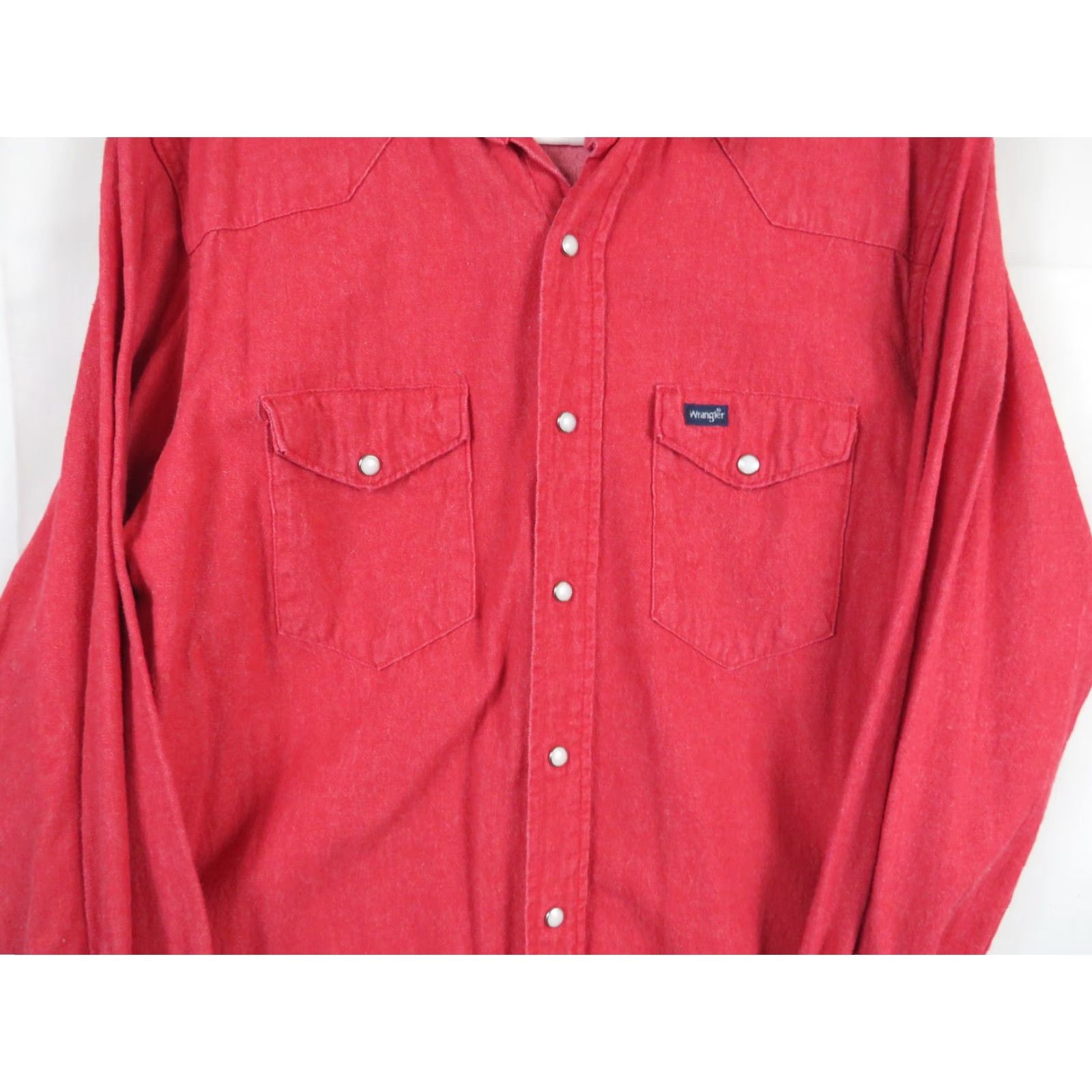 Wrangler Wrangler Shirt Mens 17-35 Red Brushpopper Pearl Snap Long Sleeve Western Rodeo Shirt Mens Regular Red Cotton Canvas Size US XL / EU 56 / 4 - 3 Thumbnail